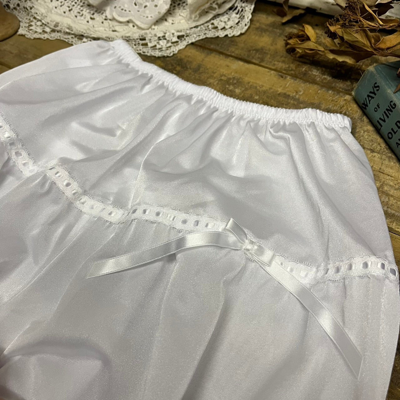 VINTAGE(ヴィンテージ) white drawers pants with lace レース付きドロワーズパンツ Mサイズ ホワイト