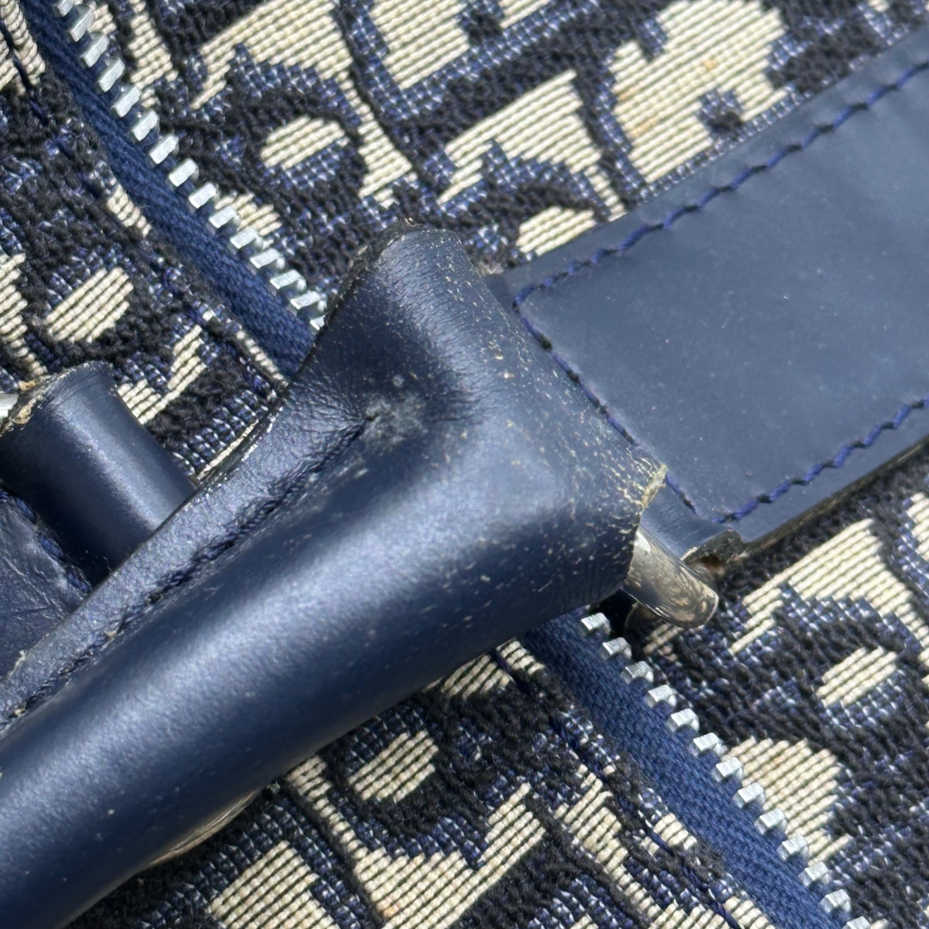 Christian Dior(クリスチャンディオール) Vintage Trotter Boston Bag ヴィンテージ トロッター ボストン バッグ アイボリー×ネイビー