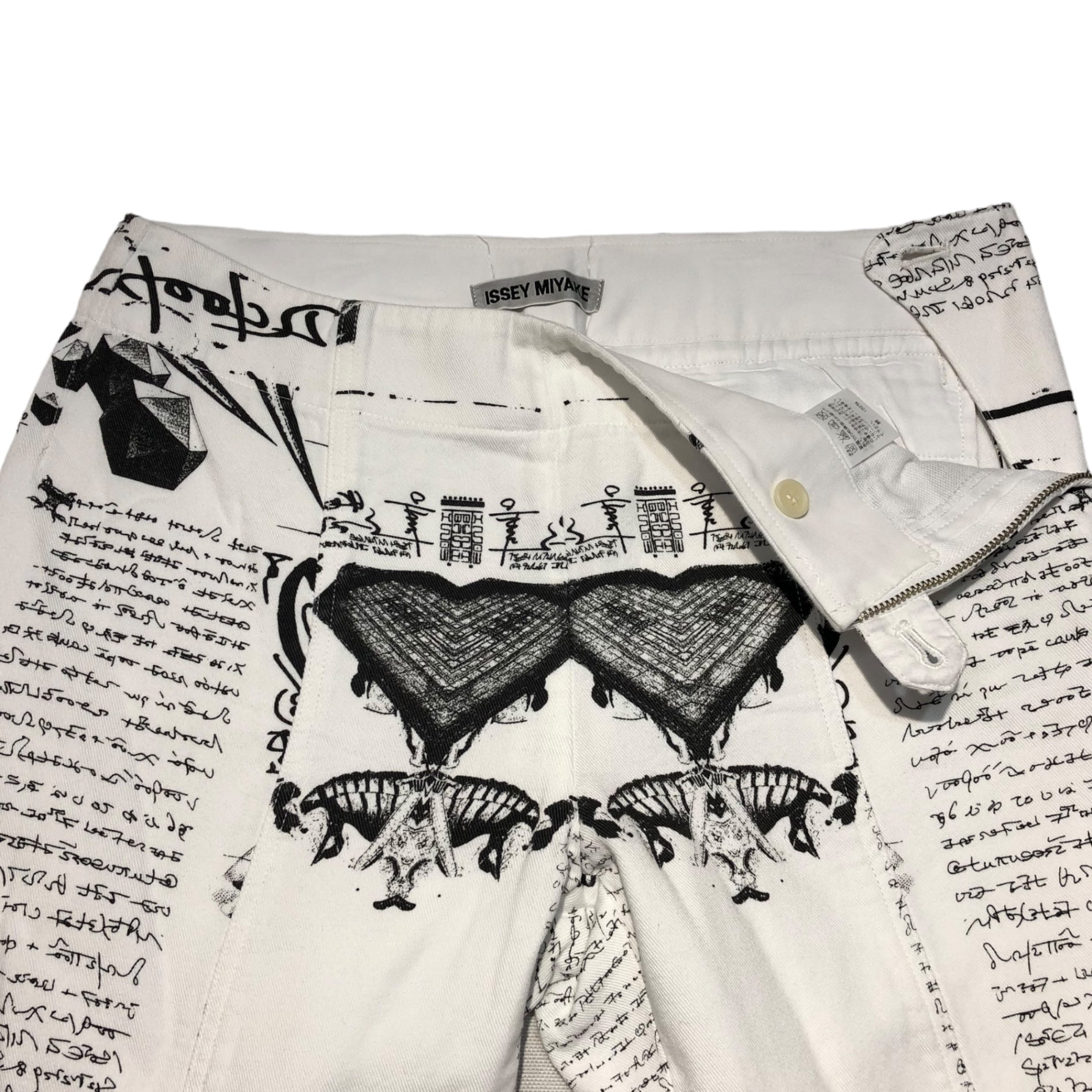 ISSEY MIYAKE(イッセイミヤケ) 93's polish message flare cropped pants/ポーランド語メッセージフレアクロップドパンツ IM31FF049 SIZE 2(M) ホワイト×ブラック