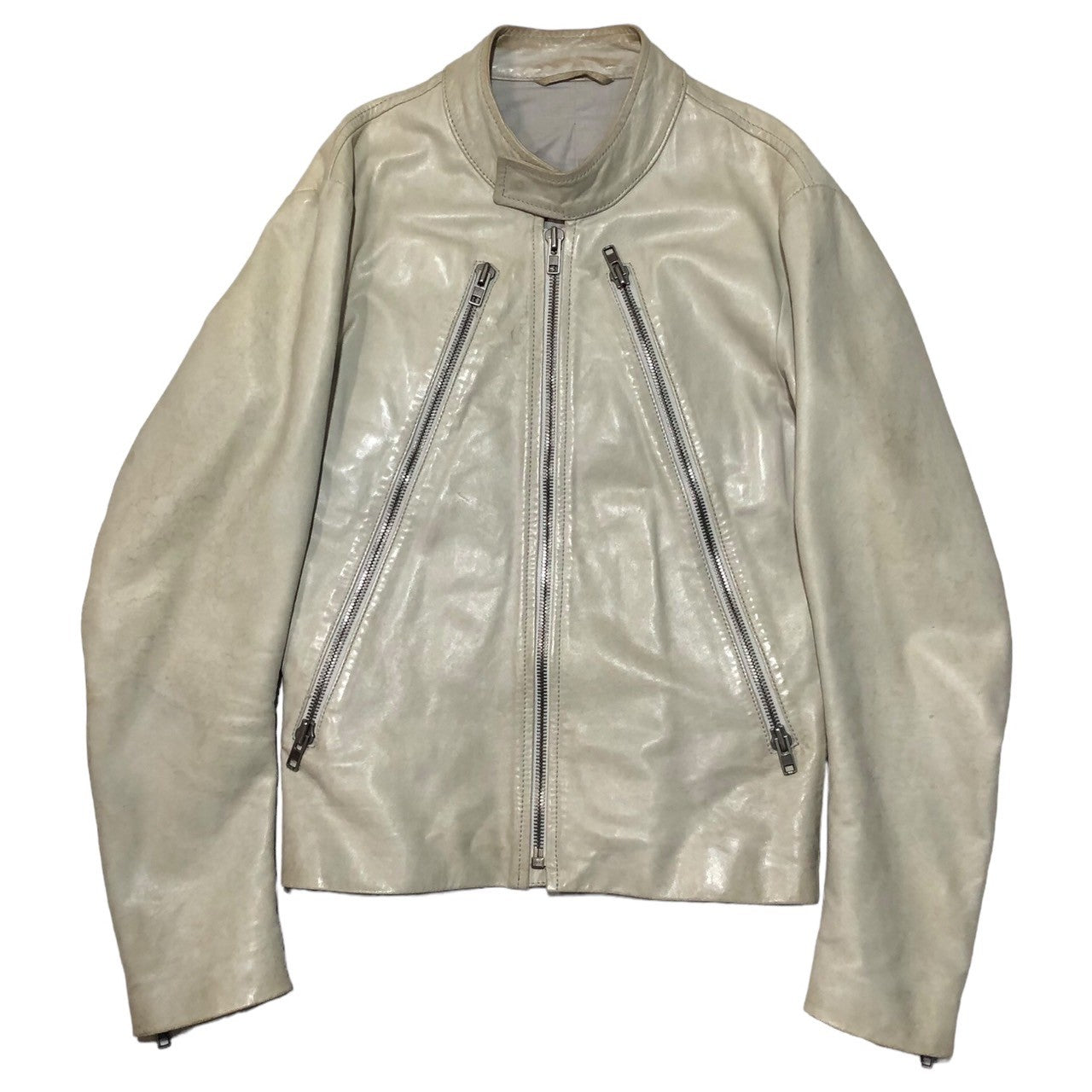 Martin Margiela 10(マルタンマルジェラ10) 09SS 本人期 5zip riders/Figure eight single  riders/八の字ライダースジャケット/牛革 30 AM 101 SIZE 44 クリーム