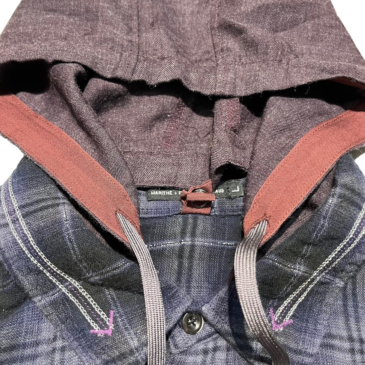 MARITHE FRANCOIS GIRBAUD(マリテフランソワジルボー) 00’sフーデットチェックネルシャツ/フード着脱可/ドッキング/リメイク加工 M7-5207 L Y2K