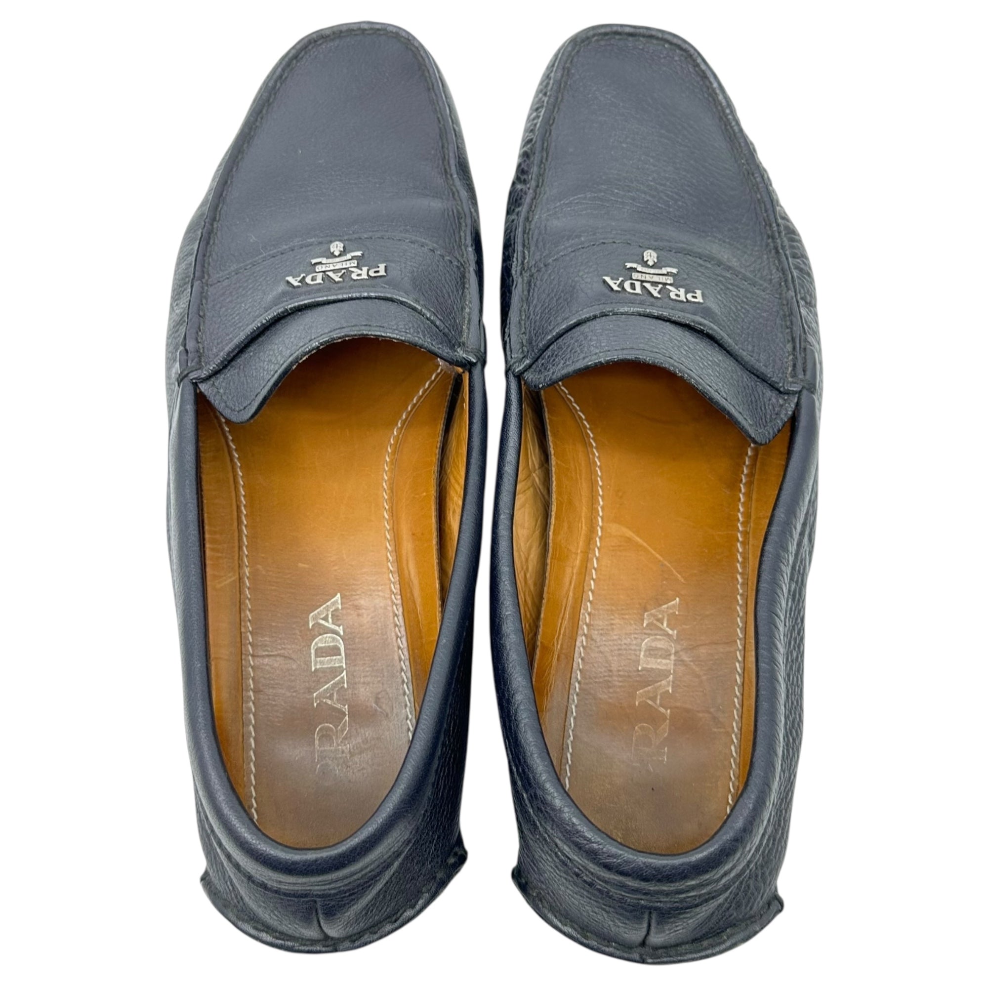 PRADA(プラダ) Emblem Logo Leather Driving Shoes エンブレム ロゴ レザー ドライビング シューズ 2170 7 1/2 2D(26.5cm程度) ダークネイビー ローファー