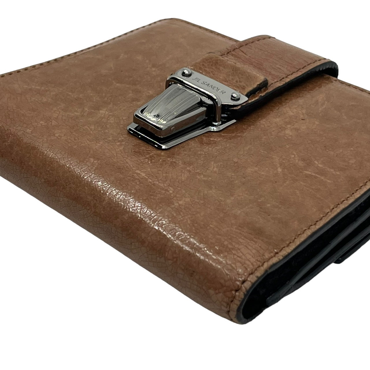 JIL SANDER(ジルサンダー) 差し込み錠ガラスレザー2つ折り財布 ブラウン 本人期 初期