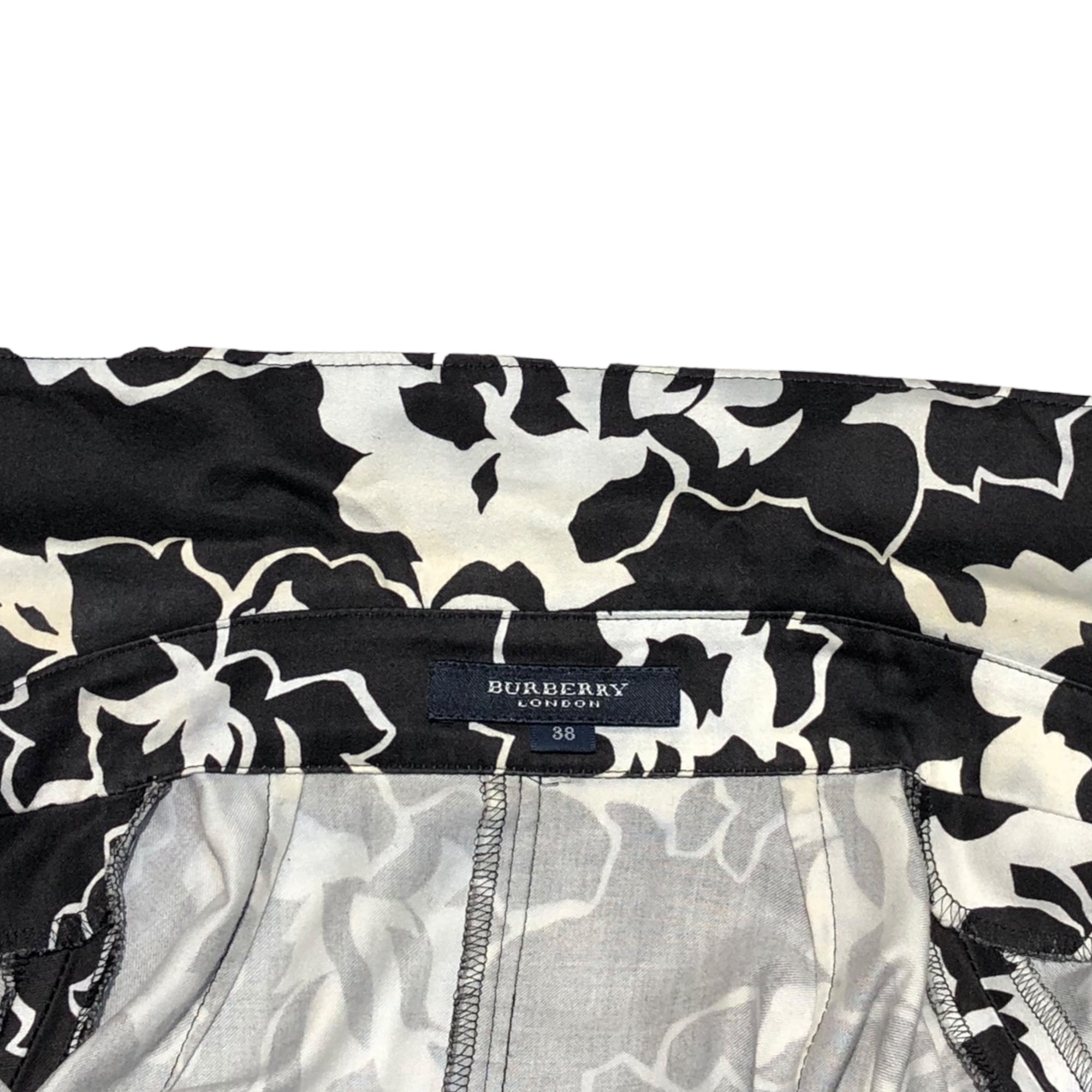 BURBERRY LONDON(バーバリーロンドン) Flower print belted sleeveless long dress フラワー プリント ベルテッド ノースリーブ ロング ワンピース FMA98-507 38(M程度) ブラック×ホワイト ベルト付き 花柄