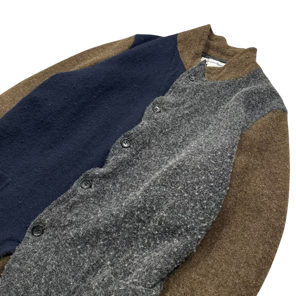 COMME des GARCONS SHIRT(コムデギャルソンシャツ) 2025AW Boiled Wool Panel 5B Jacket 切替 ウール縮絨 5B ジャケット FP-J505 M グレー×ネイビー×ブラウン