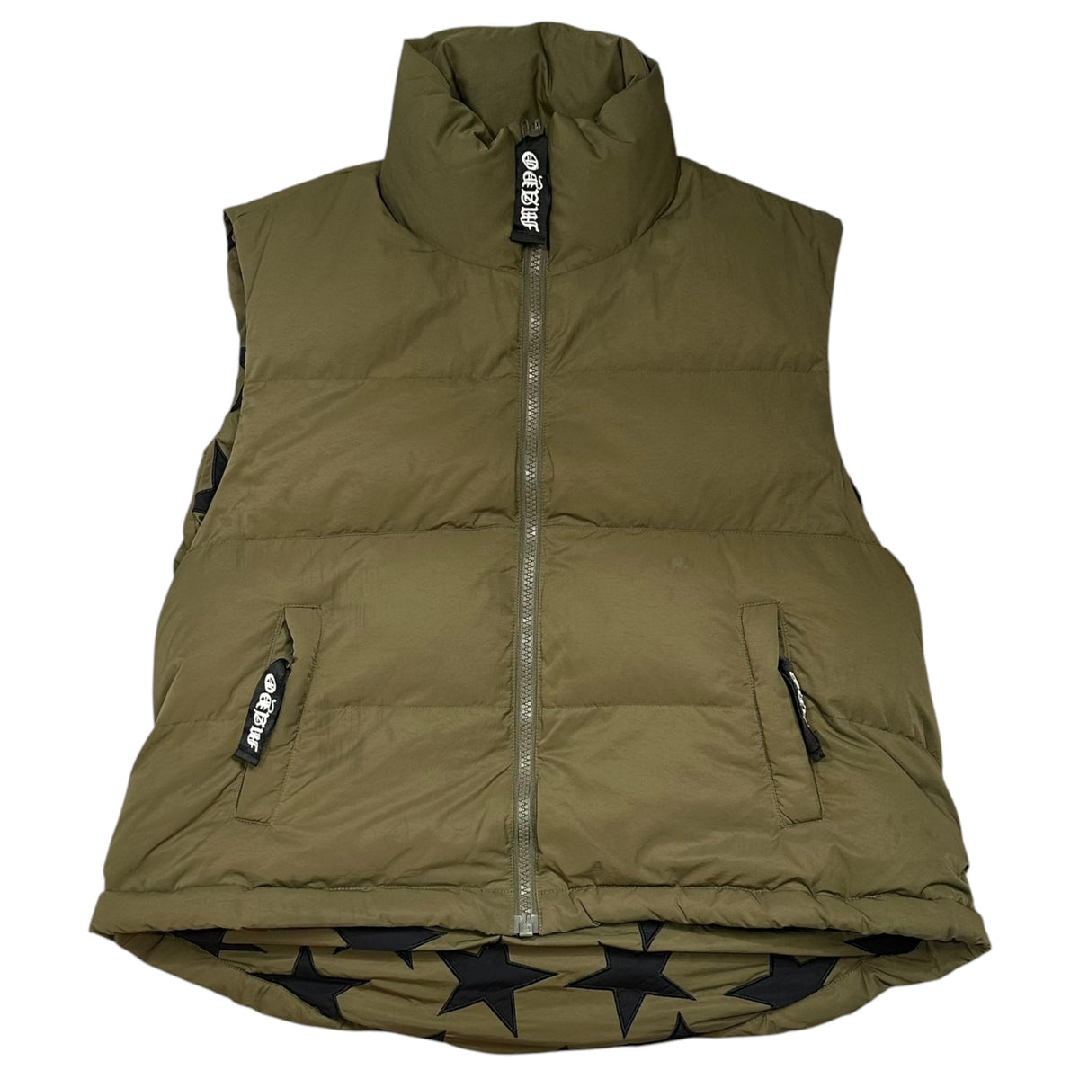 Mayo(メイヨー) 2024AW METEOR SHOWER EMBROIDERY NYLON REVERSIBLE DOWN VEST 流星群 パッチ ナイロン リーバシブル ダウン ベスト 24MY-DNB01 M カーキ×ブラック 参考定価55,000円(税込)