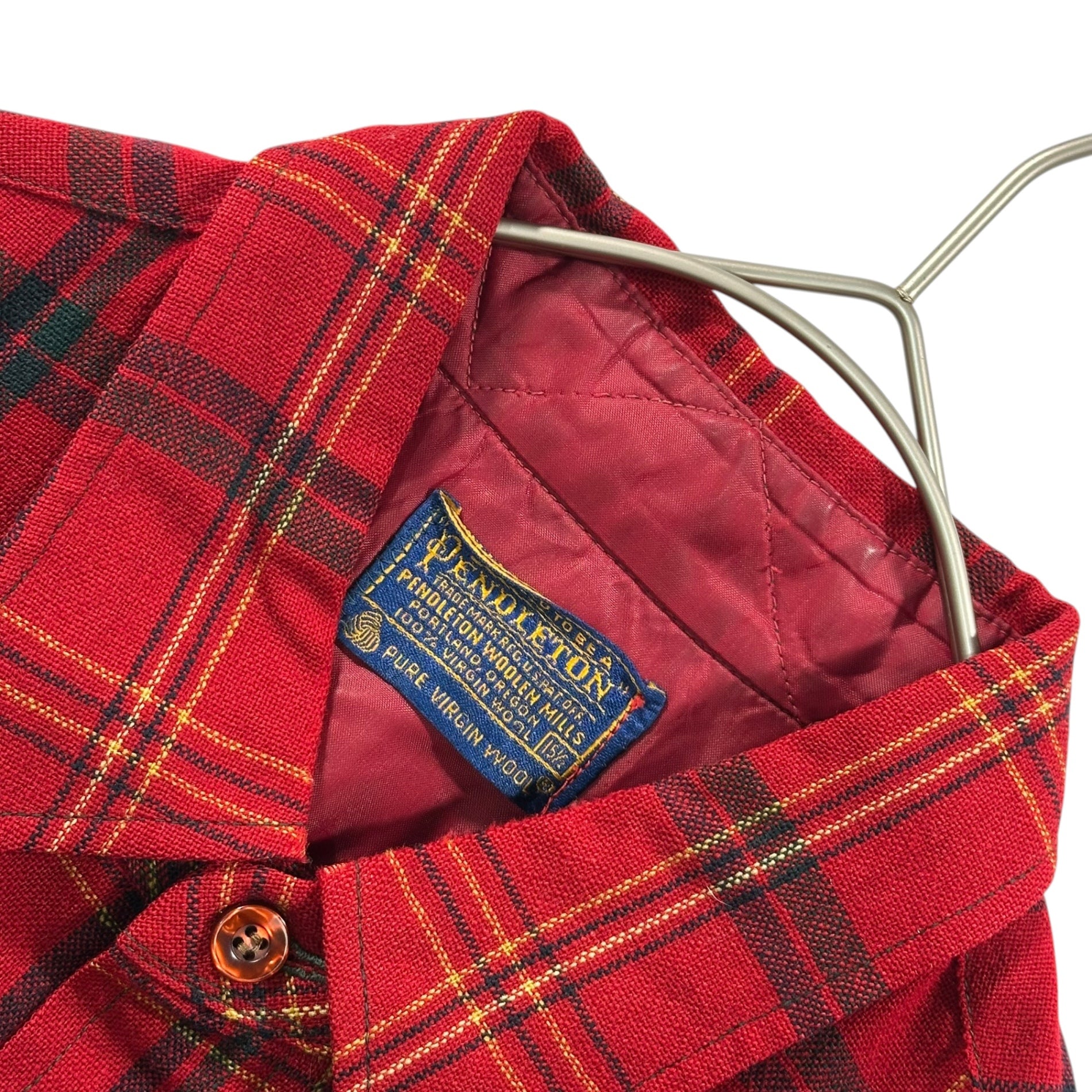 PENDLETON(ペンドルトン) 60's Field Shirt - Tartan Check フィールド シャツ タータン チェック 15 1/2(M程度) レッド×グリーン 60年代 襟芯無し ヴィンテージ ウール