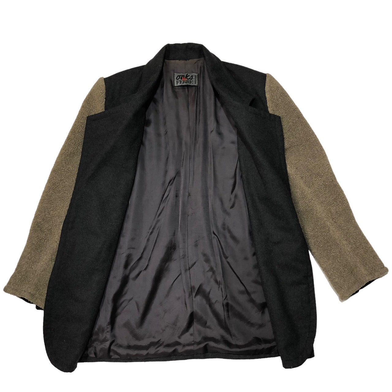 oaks by FERRE(オークスバイフェレ) 90'sボアスリーブウールジャケット 42(L~XL程度) グレー×ベージュ MADE IN ITALY