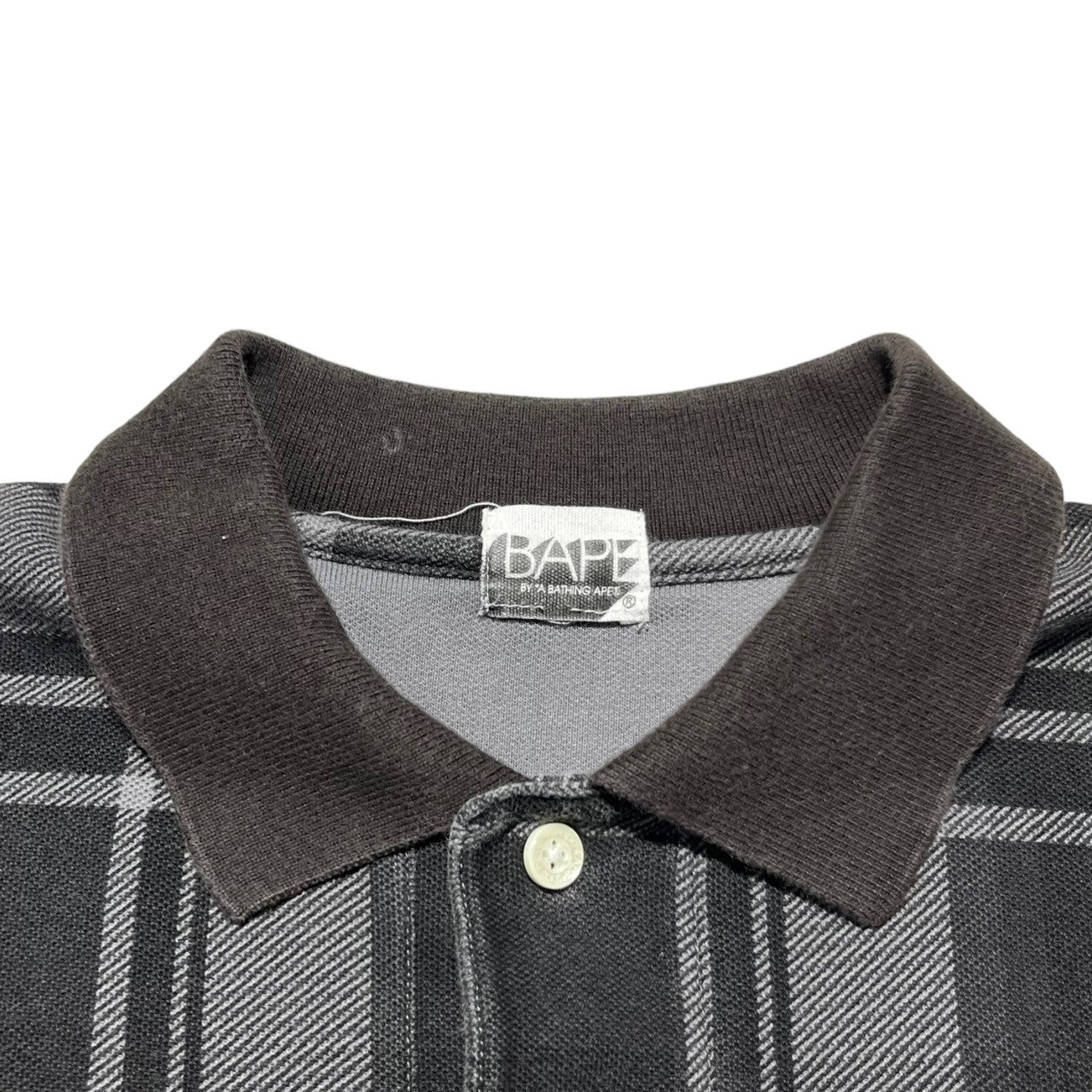 A BATHING APE(アベイシングエイプ) 00's One point logo check polo shirt ワンポイント ロゴ チェック ポロ シャツ 表記無し(M程度) グレー