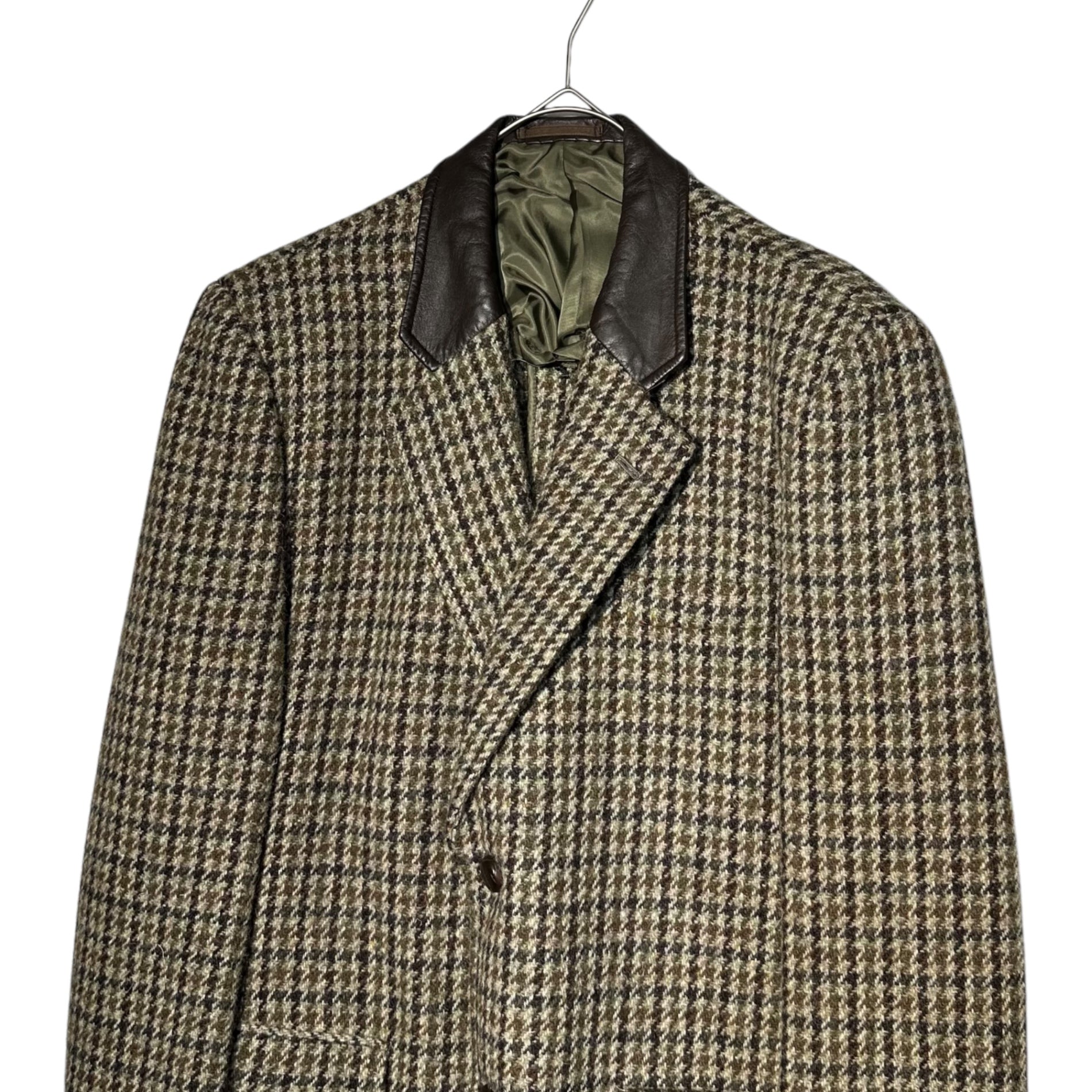 COMME des GARCONS HOMME(コムデギャルソンオム) 70~80's ”HARRIS TWEED ” Wool jacket with leather collar ハリス ツイード 襟 レザー 切替 ウール ジャケット 川久保玲 本人期 HJ 08006S S ブラウン 70年~80年代製造 稀少品 デカオム