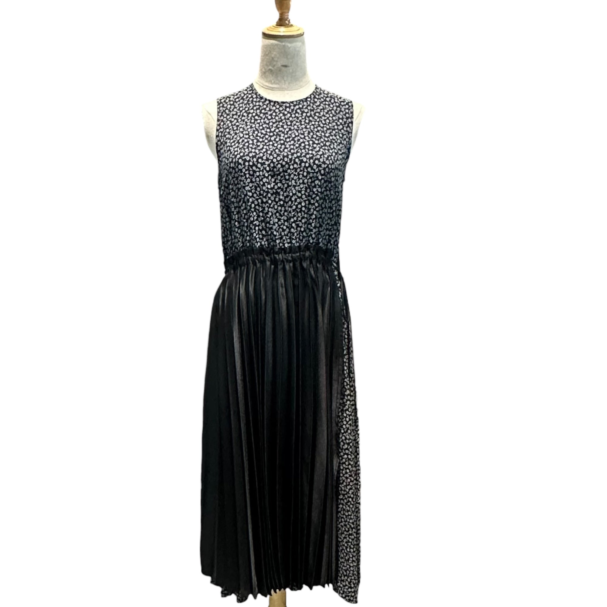 noir kei ninomiya(ノワールケイニノミヤ) 19SS Small Floral Print Waist Gathered Pleated Docked Sleeveless Dress 小花柄 ウエストギャザー プリーツ ドッキング ノースリーブ ワンピース 3C-O021 XS ブラック AD2018