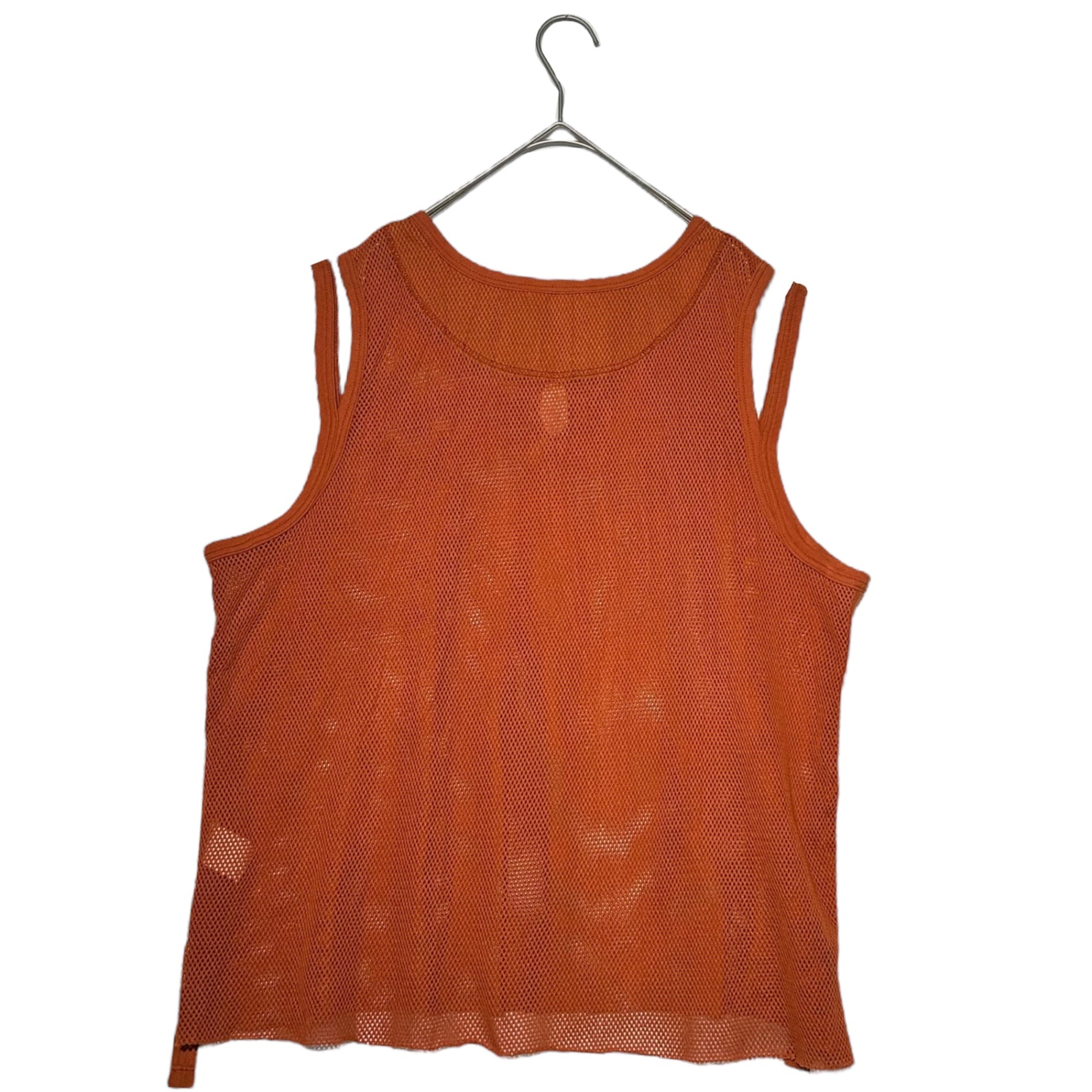MARITHE FRANCOIS GIRBAUD(マリテフランソワジルボー) 00's Graphic Print Mesh N/S Cut & Sewn グラフィック プリント メッシュ ノースリーブ カットソー M5-6500 L オレンジ Y2K