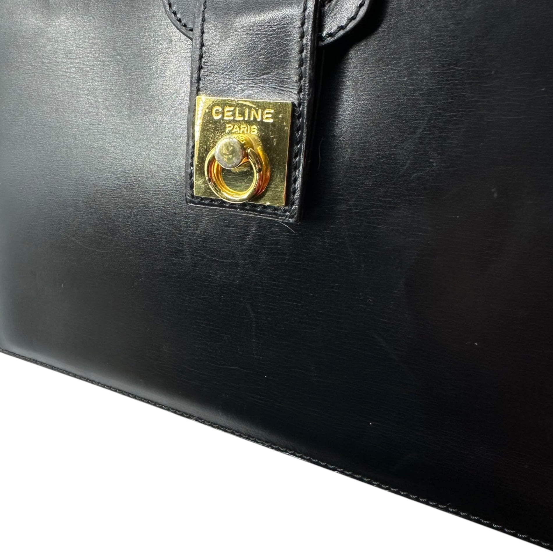 CELINE(セリーヌ) Vintage gold hardware leather handbag ヴィンテージ ゴールド 金具 レザー ハンド バッグ F01 ブラック OLD 金