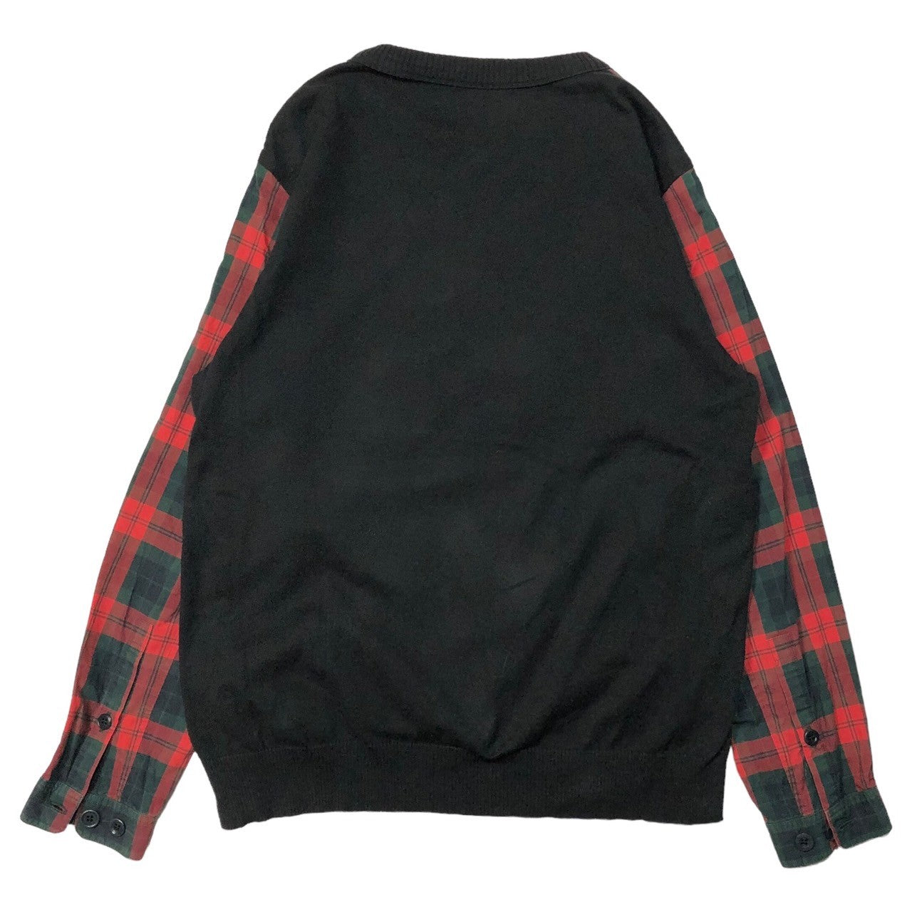 UNDERCOVERISM(アンダーカバーイズム) 13SS Check Shirt Docking Crew Neck Knit チェック シャツ ドッキング クルーネック ニット K4902 SIZE 2(M程度) ブラック×レッド