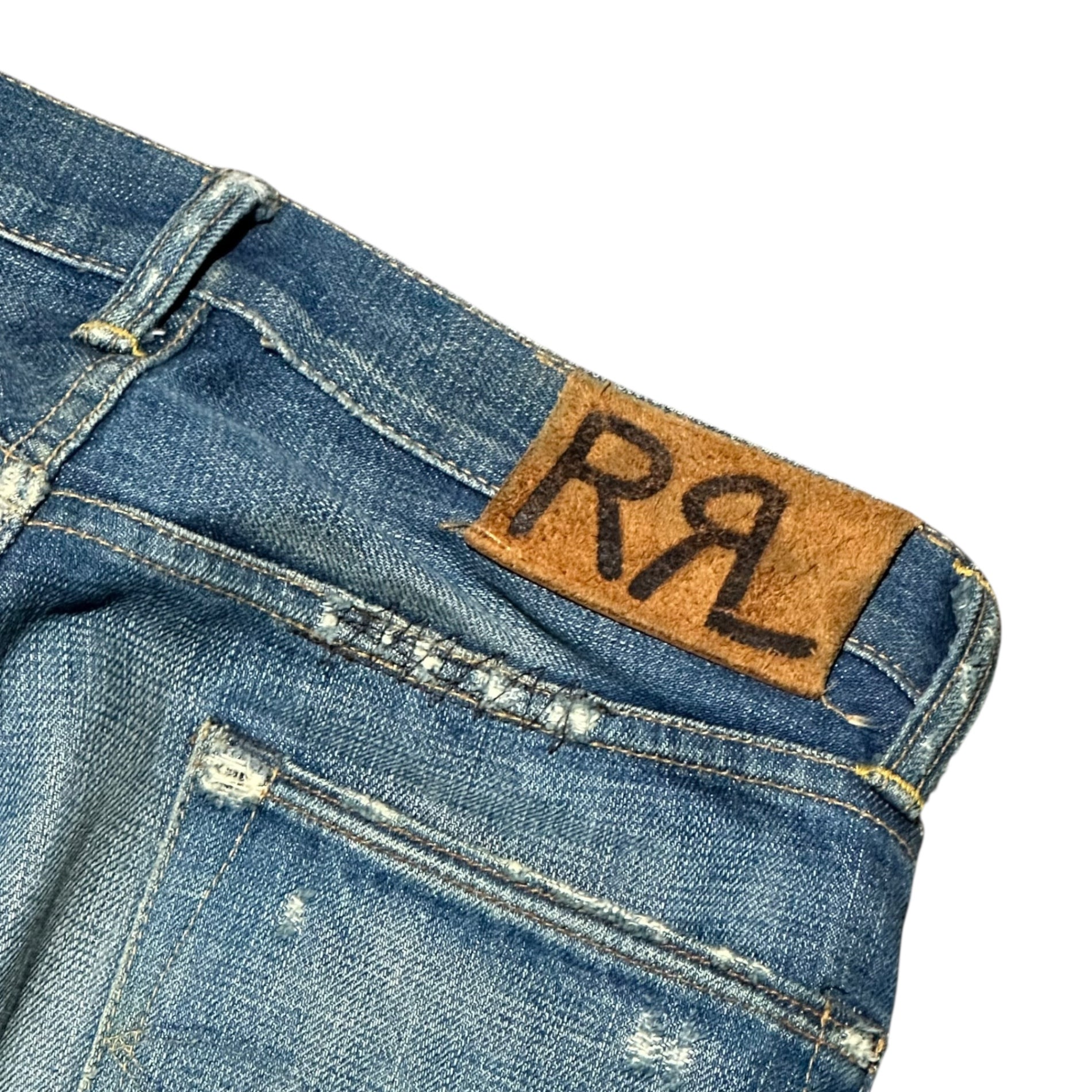RRL(ダブルアールエル) LOW STRAIGHT JEANS ”SANTOS TWO” ロー ストレート ジーンズ W28 L32 インディゴ ダメージ加工 デニム パンツ