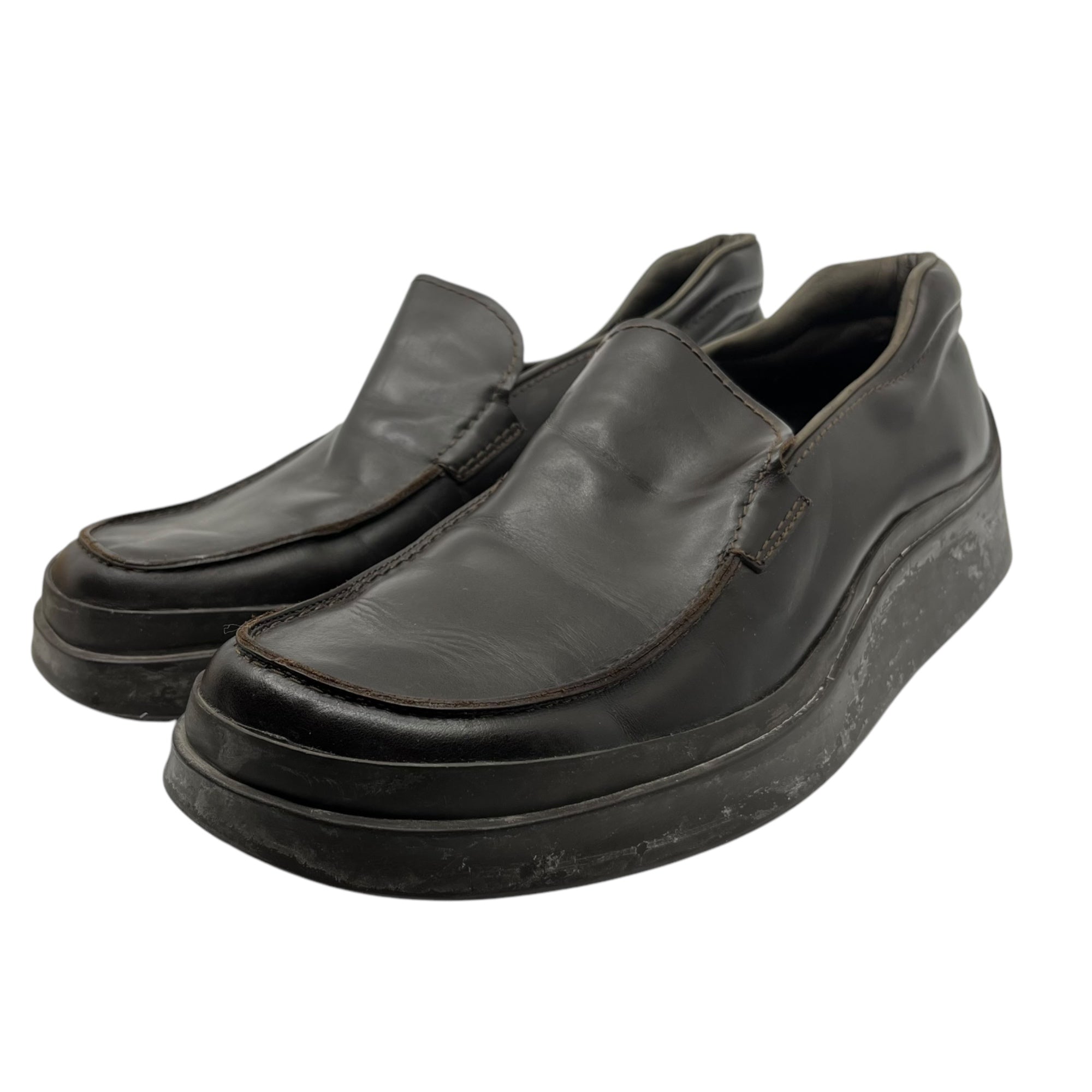 PRADA(プラダ) 00's Square toe platform leather loafers スクエアトゥ 厚底 レザー ローファー 9(27cm~27.5程度) ブラウン シューズ 革靴