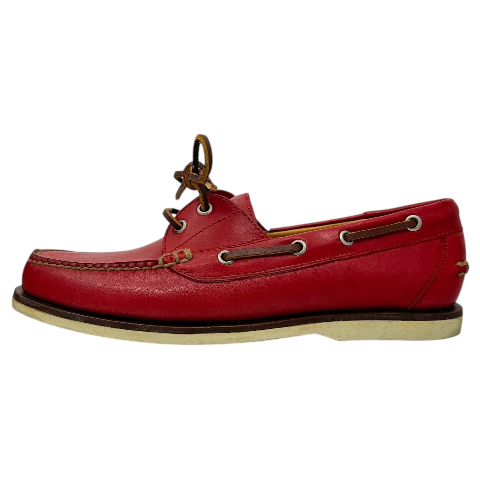 POLO RALPH LAUREN(ポロラルフローレン) Pony Logo Leather Deck Shoes ポニー ロゴ レザー デッキ シューズ 8EE(26cm程度) レッド