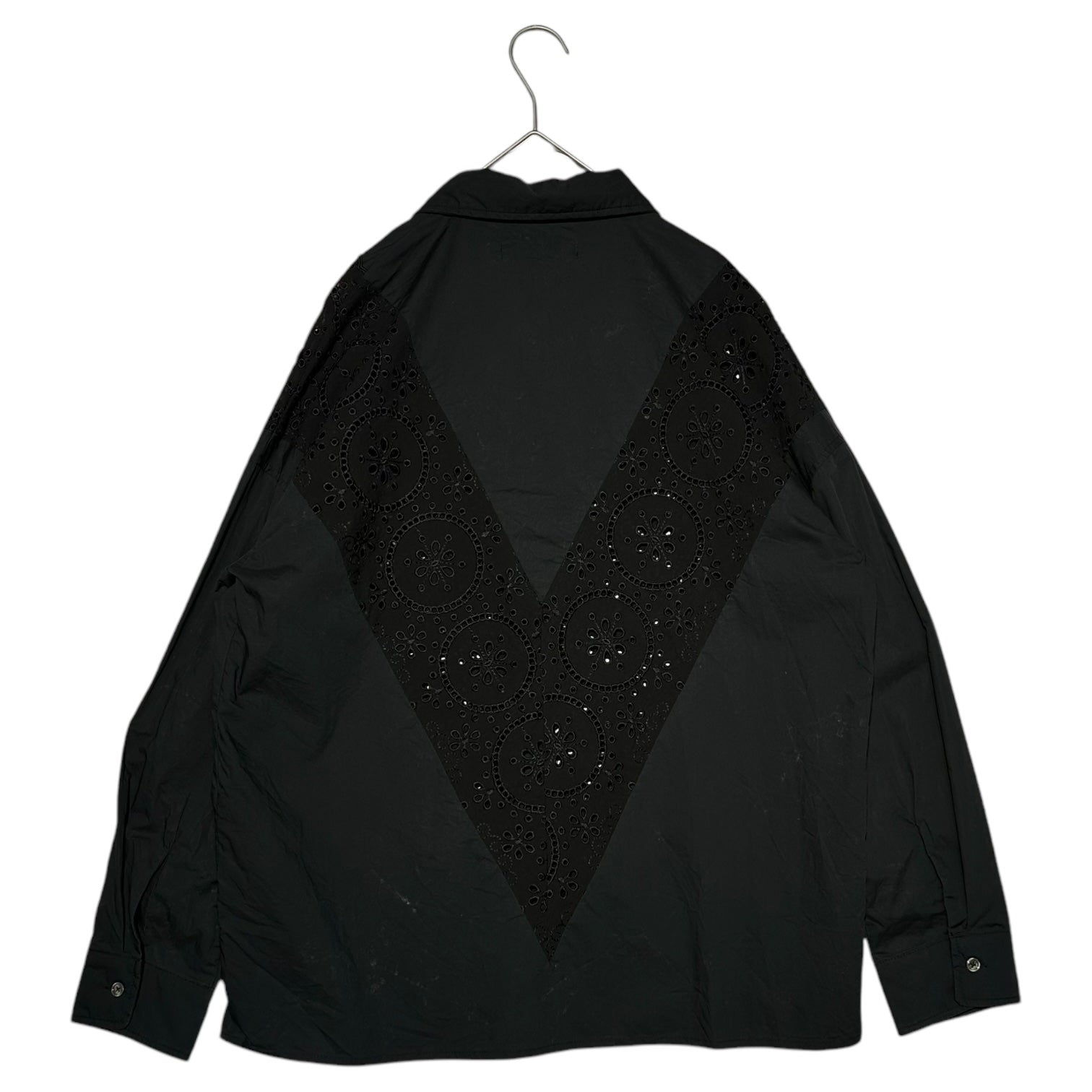 NOT CONVENTIONAL(ノットコンベンショナル) Lace-Switched Cotton Regular Collar Shirt レース 切替 コットン レギュラーカラー シャツ N22-046-BLK FREE ブラック