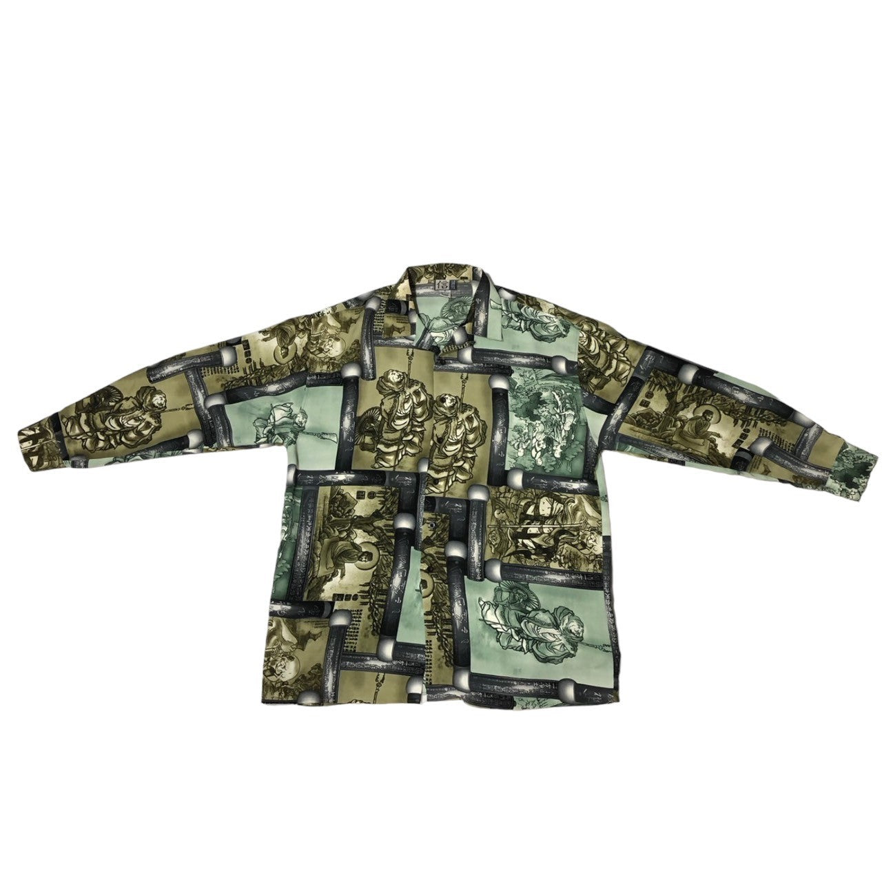信 TRUST(トラスト) 90~00's中国絵巻柄L/Sシャツ XL グリーン