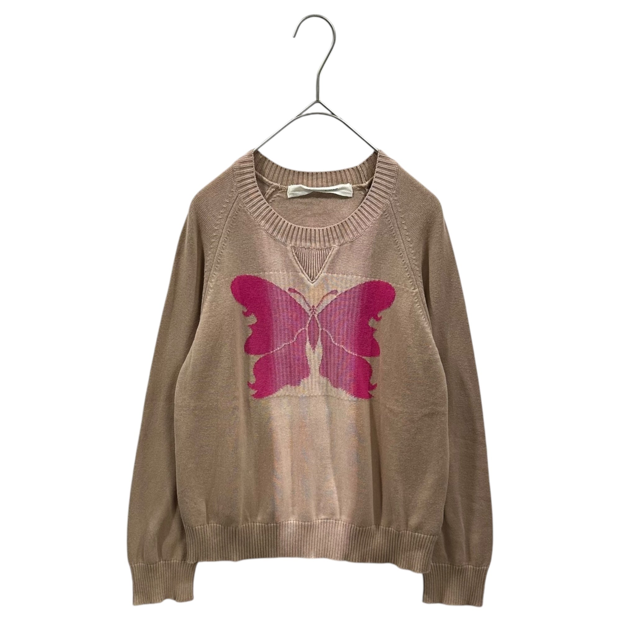 JUNYA WATANABE COMME des GARCONS(ジュンヤワタナベコムデギャルソン) 2002SS Papillon Print Cotton Crew-Neck Sweater パピヨンプリント コットン クルーネックニット JE-N007 FREE ベージュ×ピンク AD2001