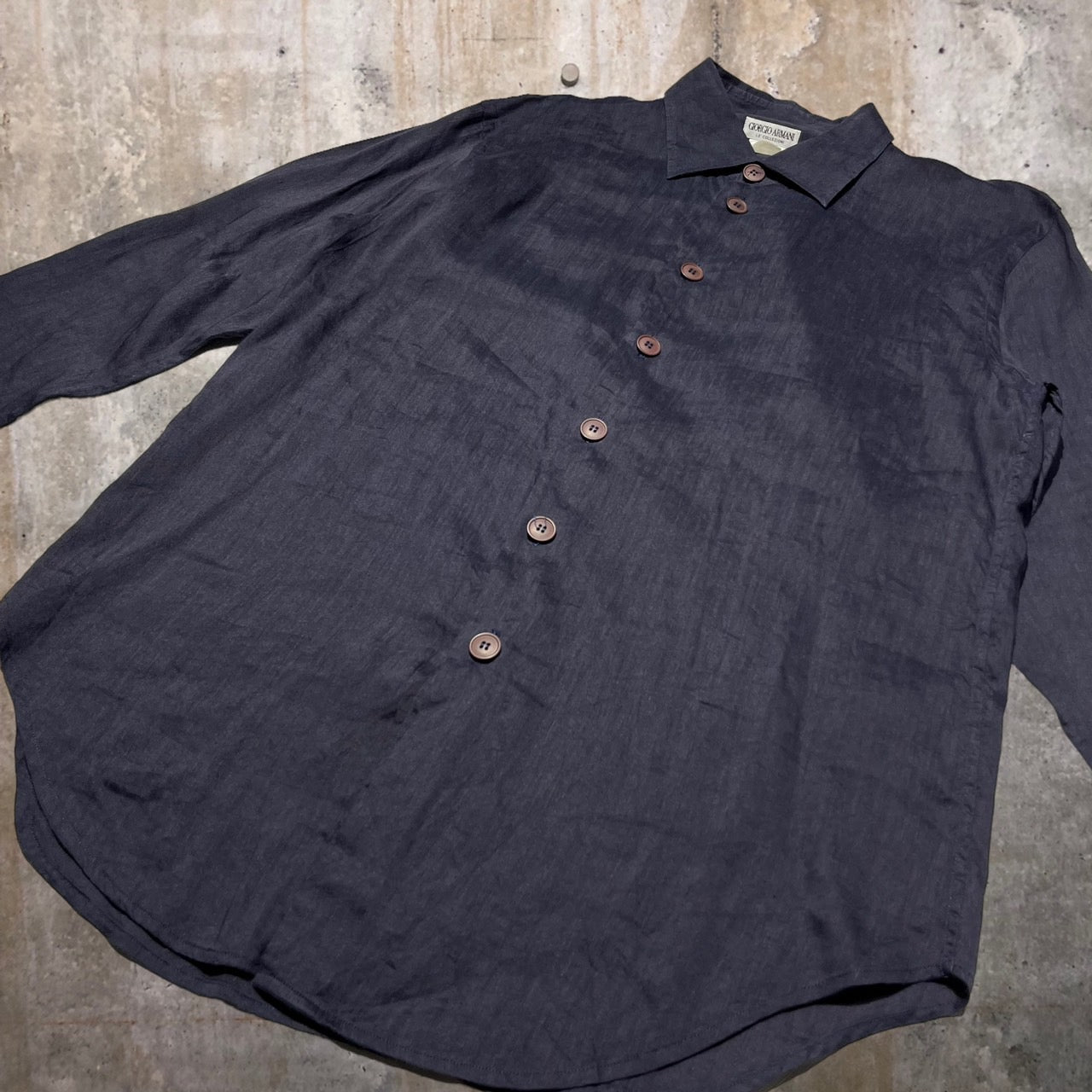 GIORGIO ARMANI(ジョルジオアルマーニ) 90'sビッグボタンシャツ M ネイビー リネン
