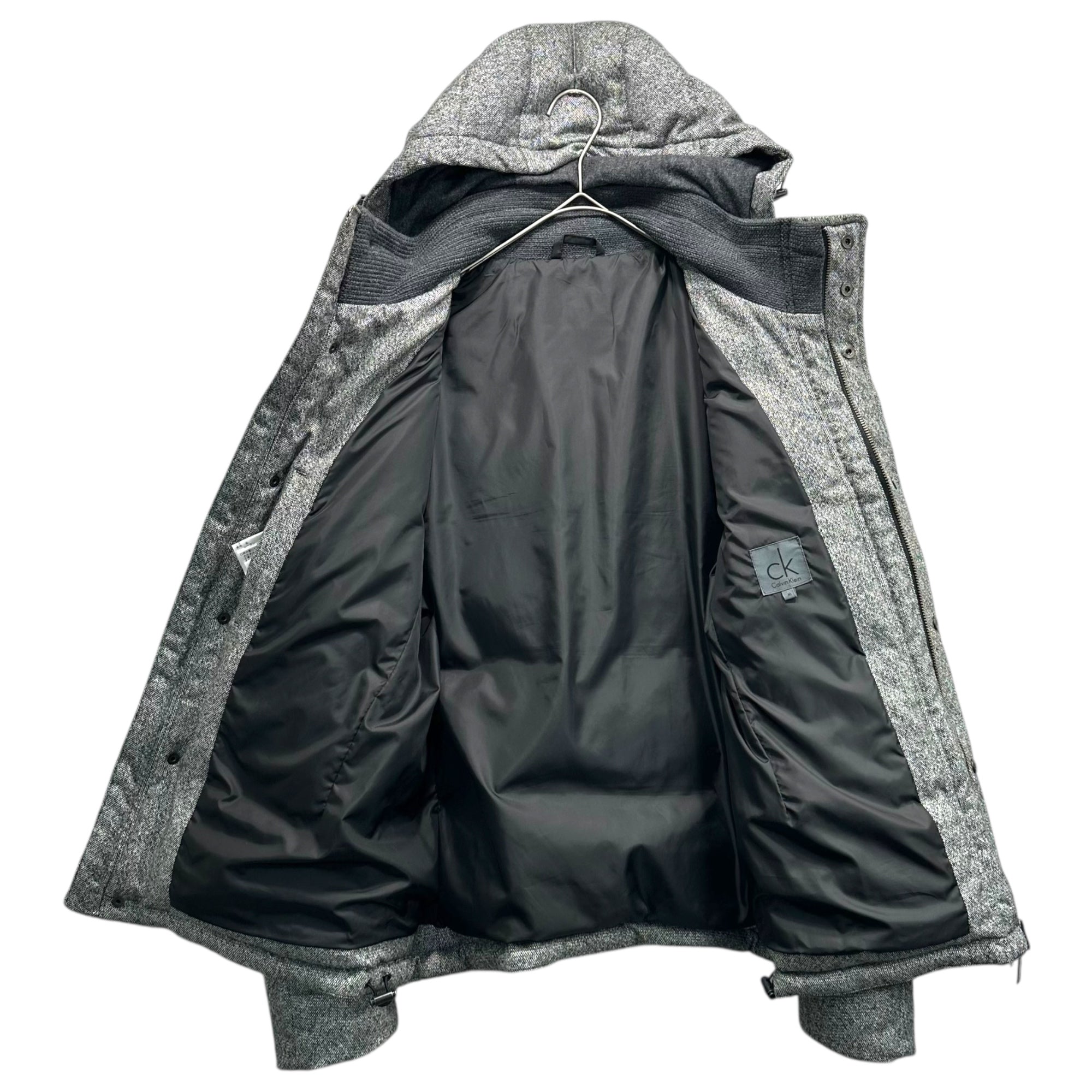 ck Calvin Klein(シーケーカルバンクライン) Tweed Hooded Down Jacket ツイード フーデッド ダウン ジャケット 381-5.CCC.CB.NW.0600 M グレー