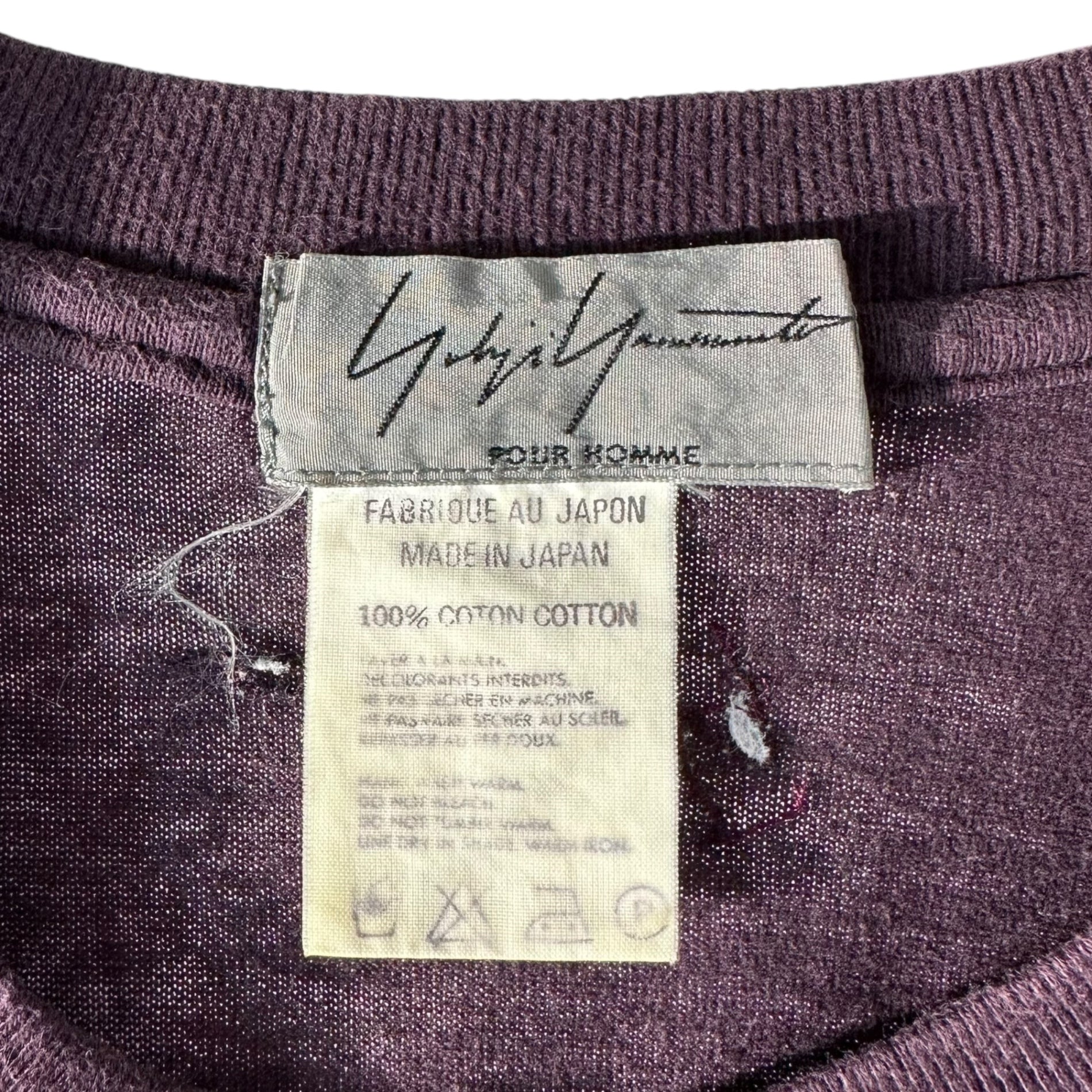 YOHJI YAMAMOTO POUR HOMME(ヨウジヤマモトプールオム) Old Embroidered crew neck long sleeve T-shirt with collar back オールド 襟裏 刺繍 クルーネック 長袖 Tシャツ HI-T02-021 パープル サイズ表記無