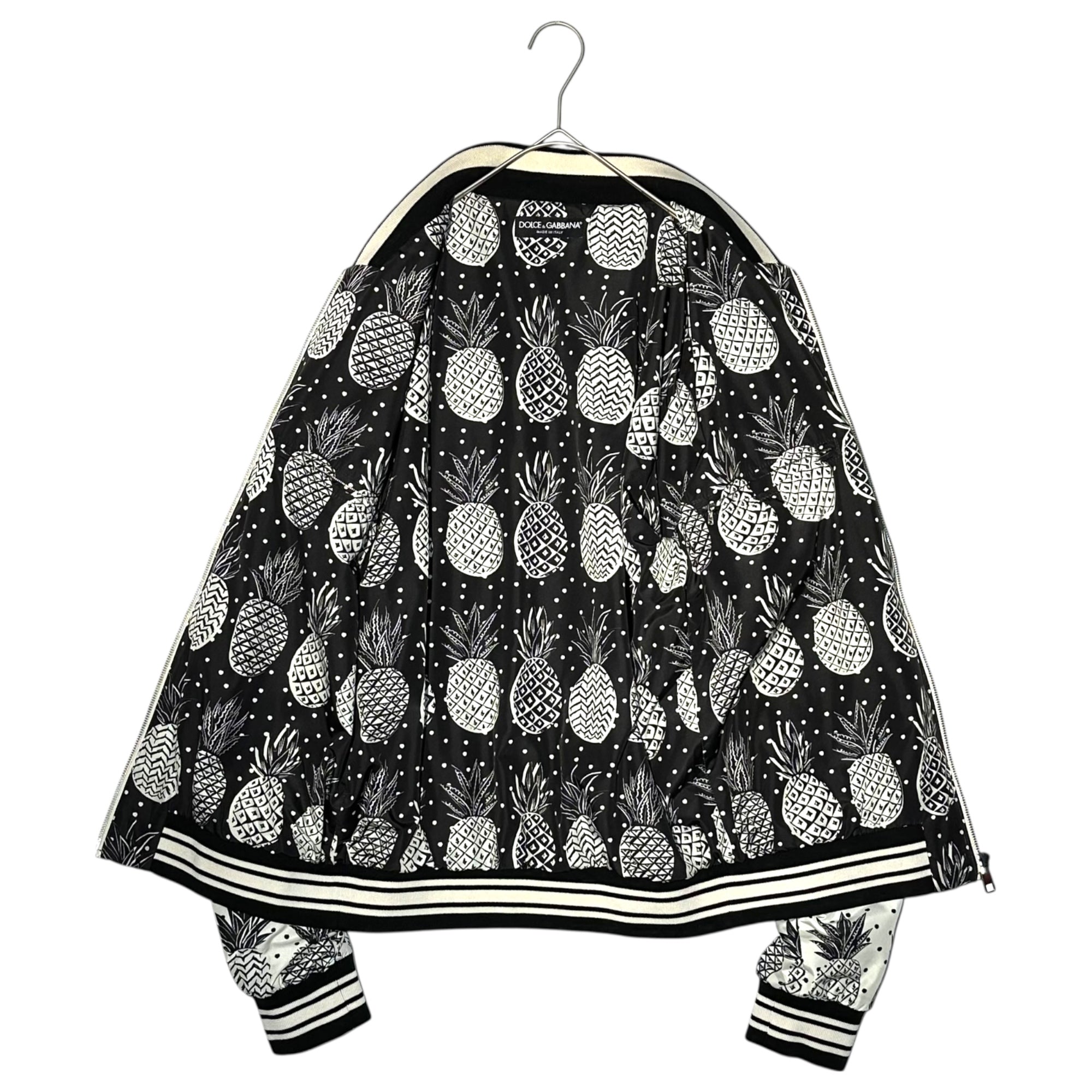 DOLCE&GABBANA(ドルチェ&ガッバーナドルガバ) Pineapple pattern polyester blouson jacket パイナップル柄 ポリエステル ブルゾン G9IJ8T FSM48 48(M程度) ホワイト×ブラック ジャケット