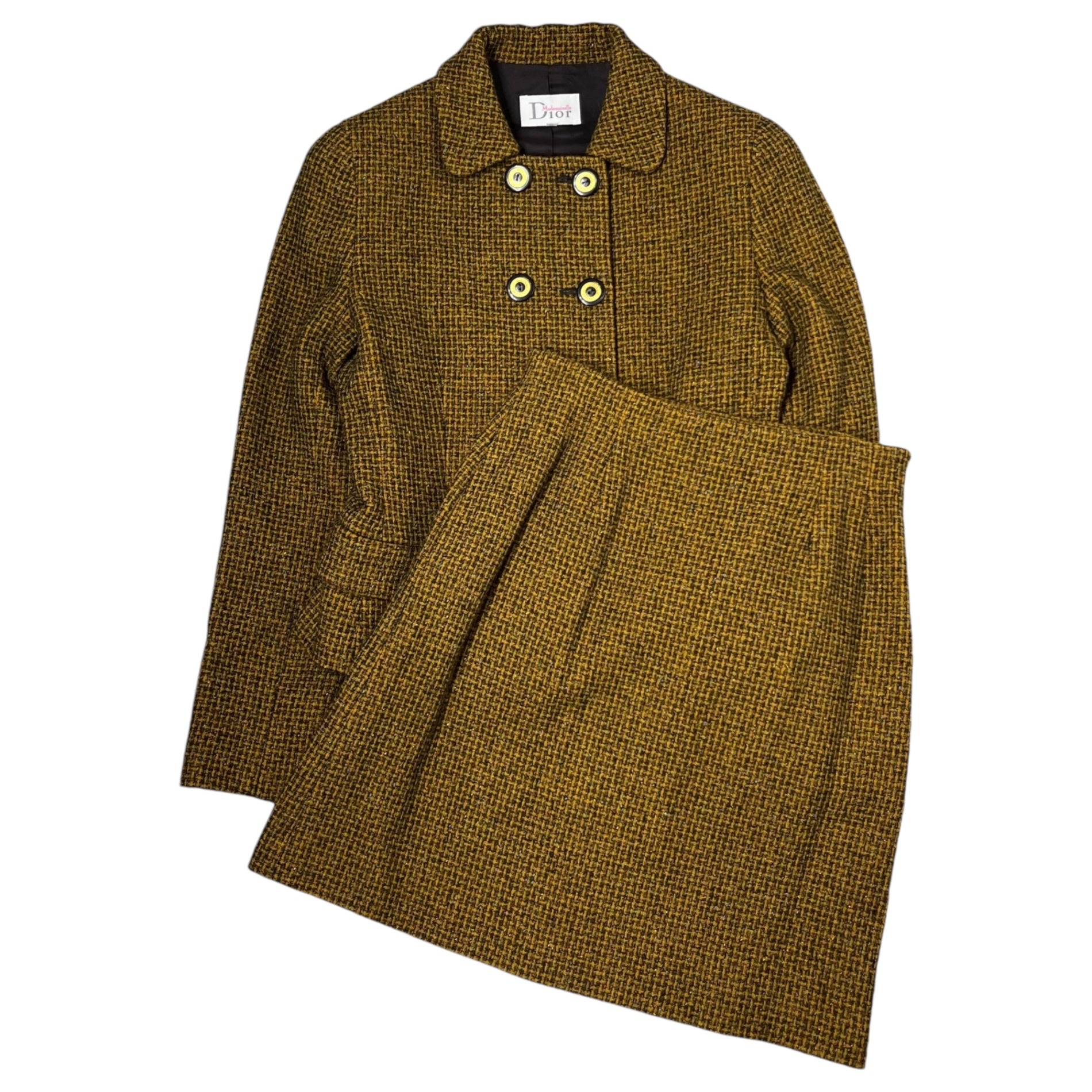 Christian Dior(クリスチャンディオール) 90's Tweed double skirt jacket setup ツイード ダブル  ジャケット スカート セットアップ NET7A3104 M イエロー 90年代 ヴィンテージ OLD Mademoiselle Dior