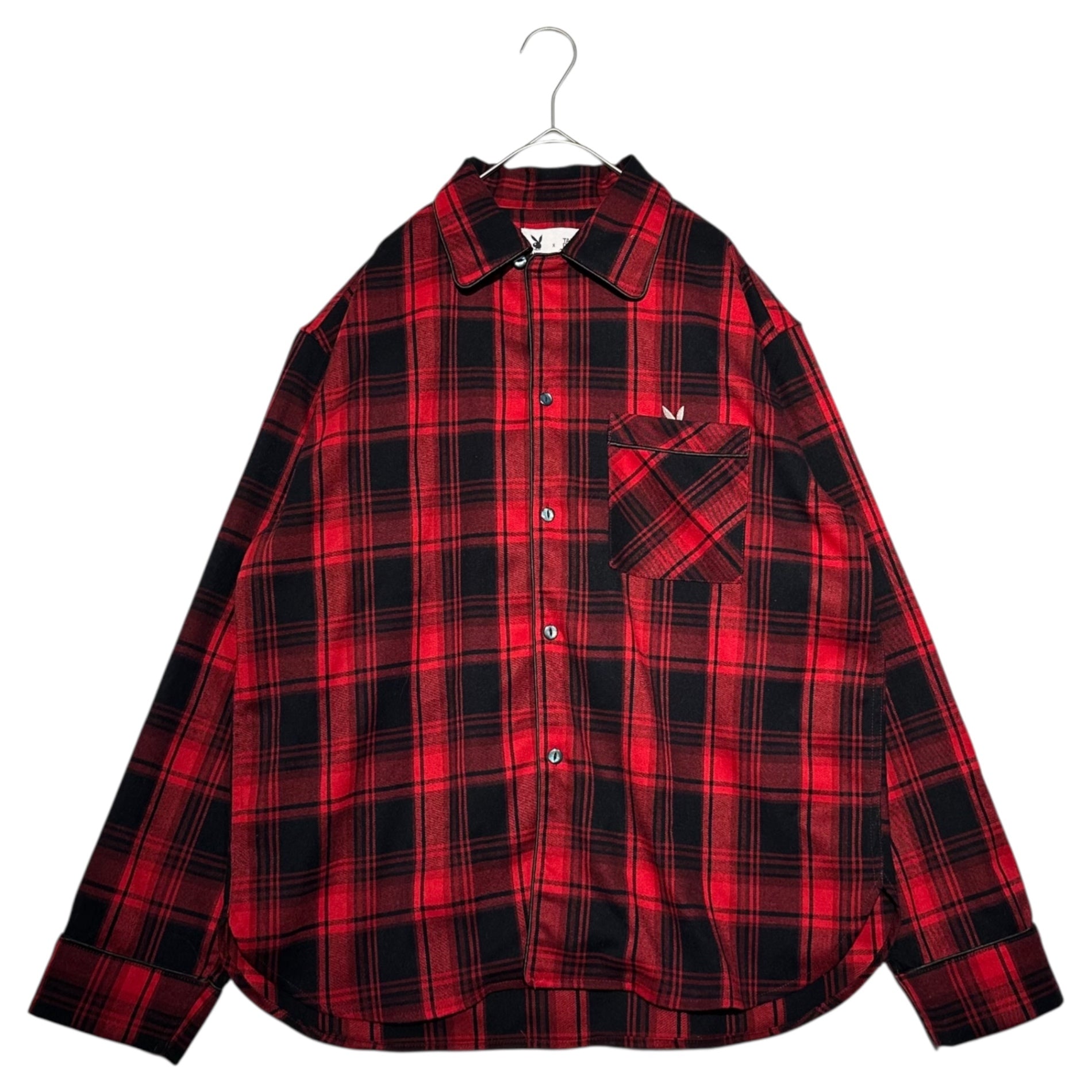 TAIN DOUBLE PUSH×PLAY BOY(タインダブルプッシュ×プレイボーイ) Tartan Check Piping Shirt タータン チェック パイピング シャツ S レッド×ブラック コラボ