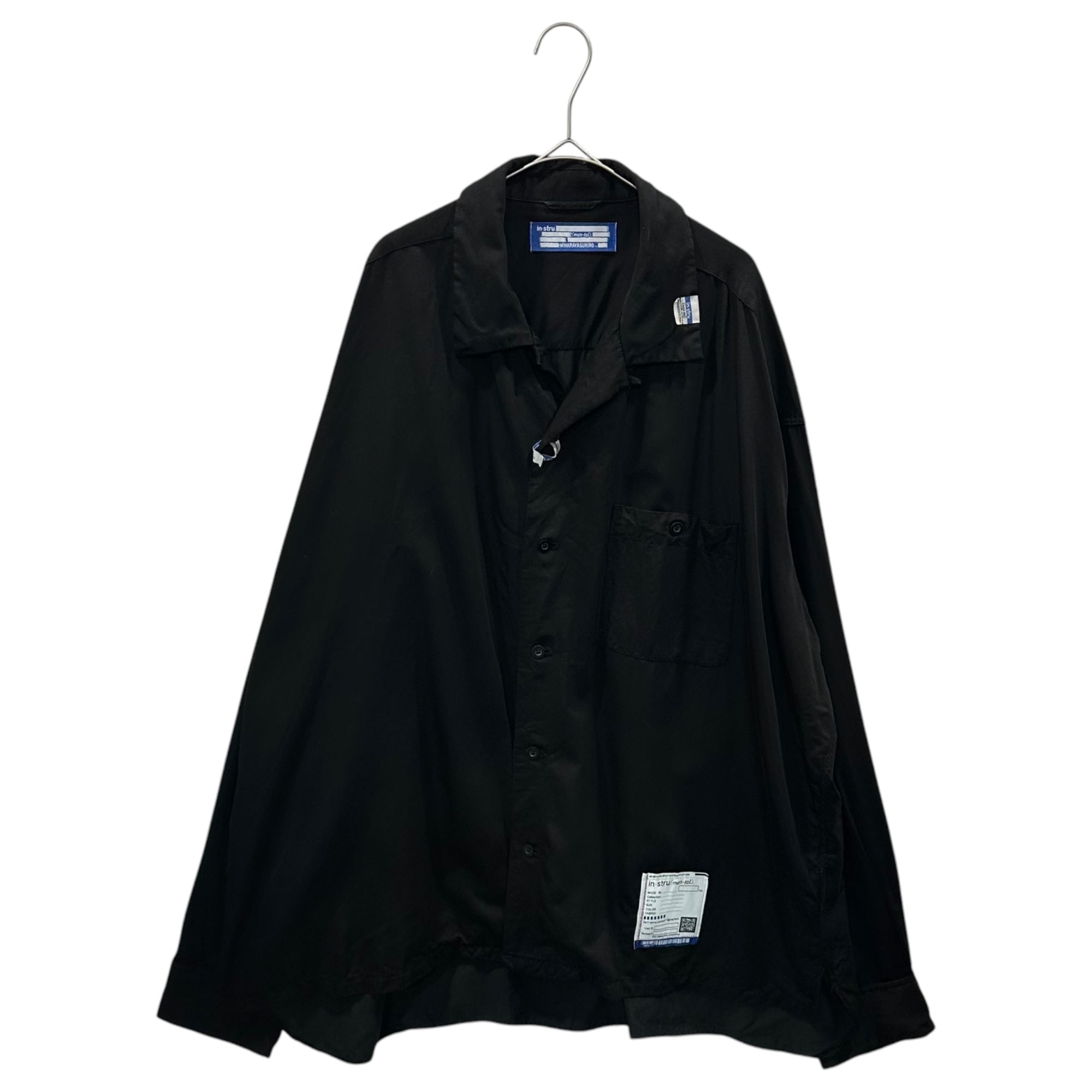 in・stru(men-tal). Maison MIHARA YASUHIRO(インストルメンタル メゾンミハラヤスヒロ) 2023SS Satin Shirt オープンカラー サテン シャツ I10SH031 50 ブラック