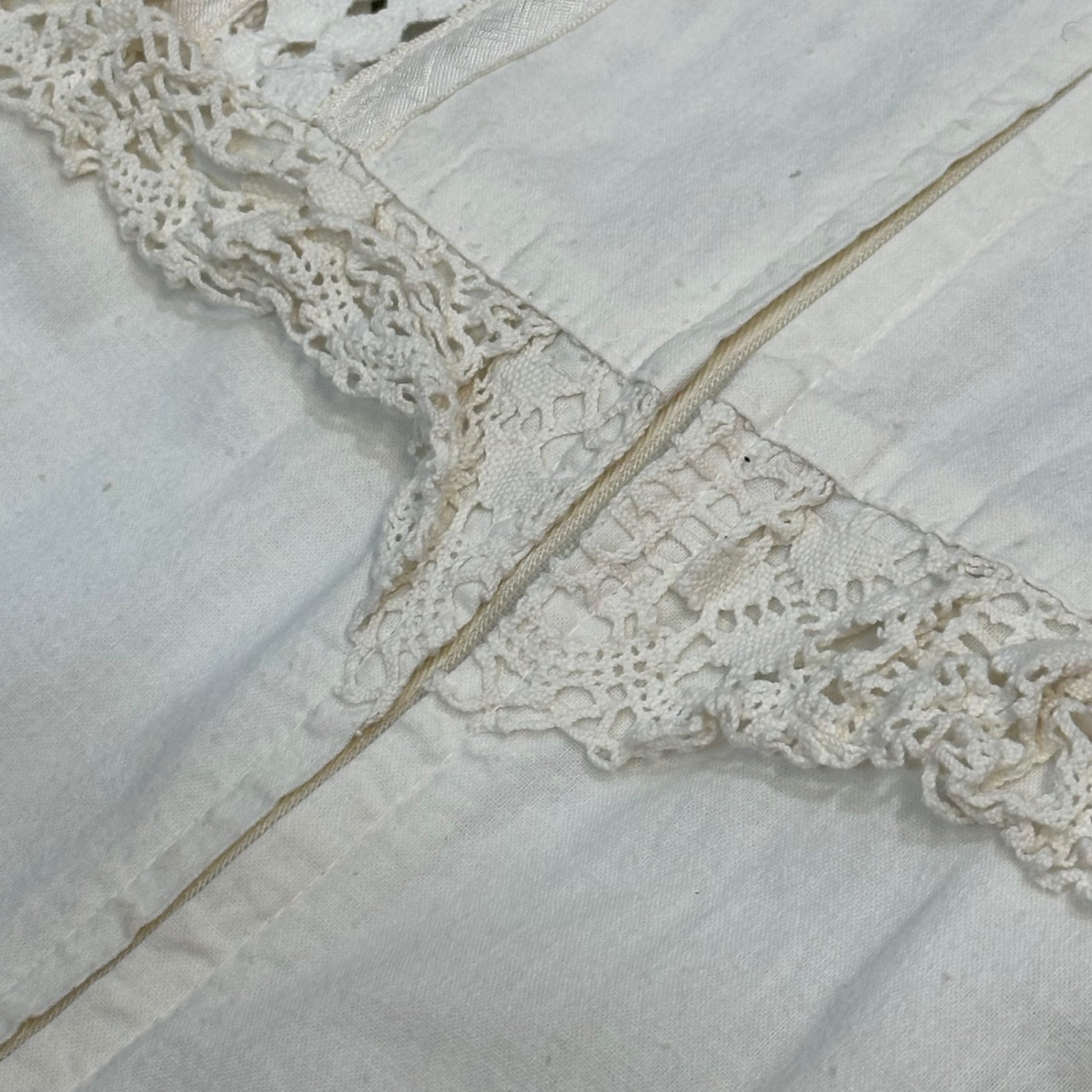 Euro vintage(ヨーロッパヴィンテージ) 40's~ Beans_ upper body with design lace cotton long onepiece レースのコットンロングワンピース 表記無し(Mサイズ程度) ホワイト