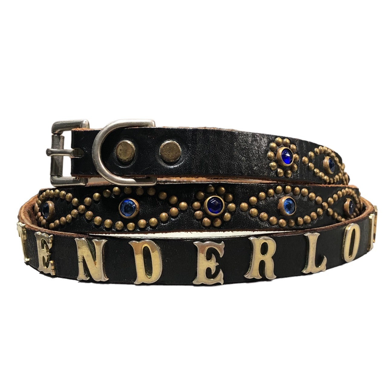 TENDERLOIN×HTC×PORTER(テンダーロイン×エイチティーシー×ポーター) studded narrow belt スタッズ ナロー ベルト T-STD BLT XL ブラック×ブルー 茶芯