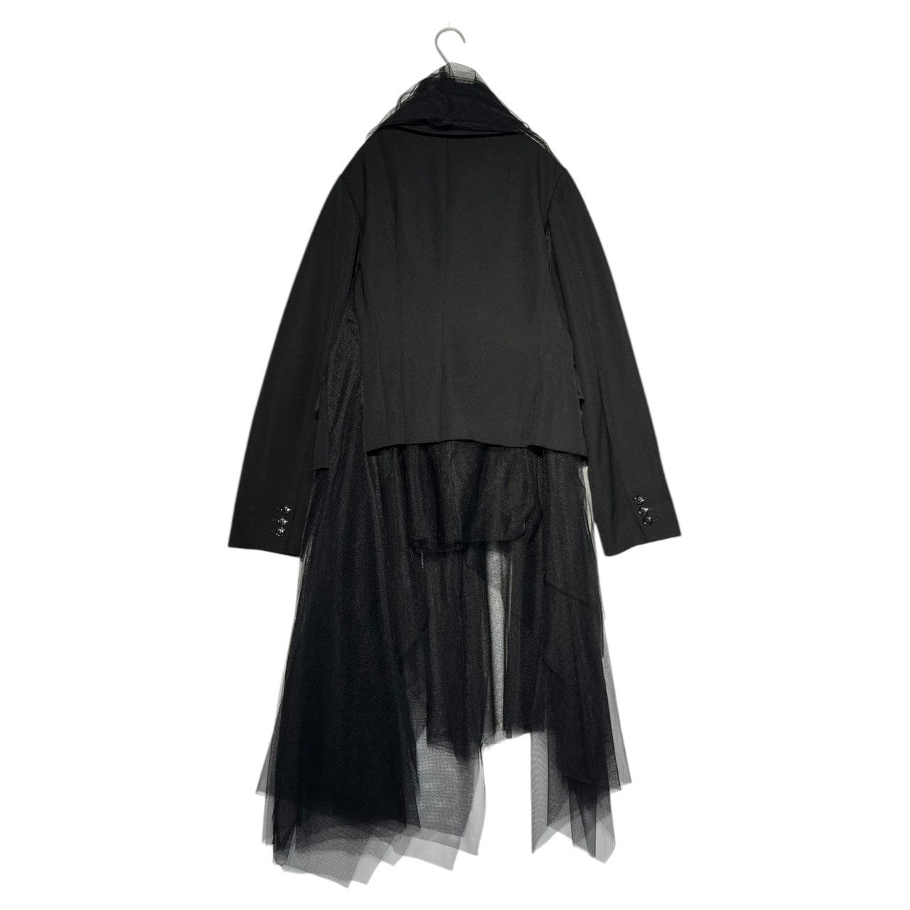 BLACK COMME des GARCONS(ブラックコムデギャルソン) 22AW tulle docking long jacket チュール ドッキング ロング ジャケット 1J-J030 S ブラック AD2022 テーラード