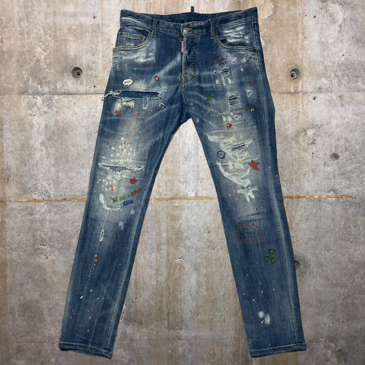 DSQUARED2(ディースクエアード) TRASH LIGHT WASH SKATER JEAN スケーター ジーンズ/落書きデニムパンツ S74LB0942 48(Lサイズ程度) ブルー