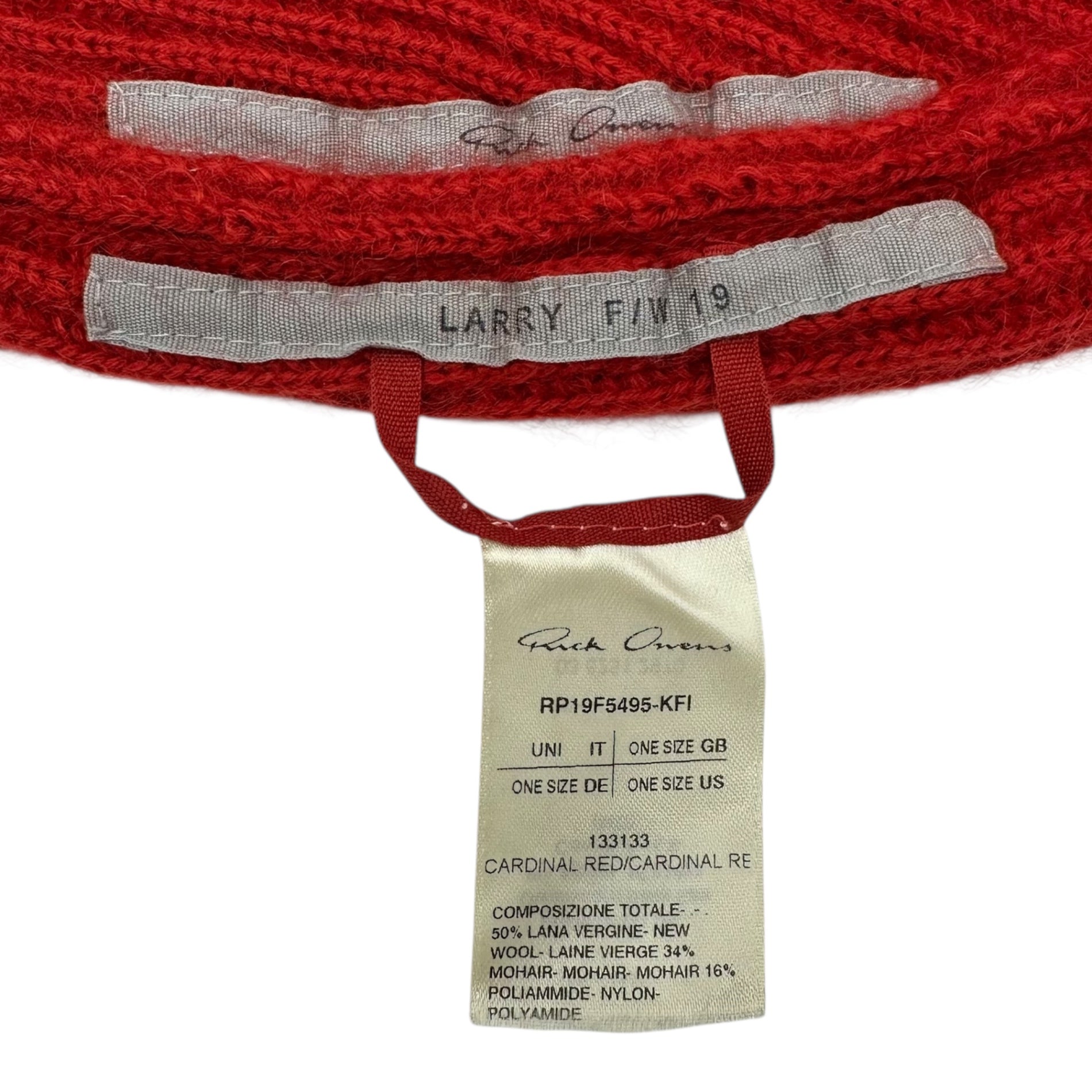 Rick Owens(リックオウエンス) 19AW Wool Mohair Beanie ウール モヘア ビーニー RP19F5495 レッド ニット帽