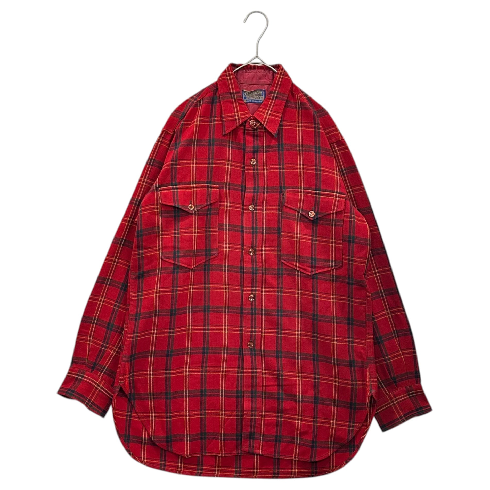PENDLETON(ペンドルトン) 60's Field Shirt - Tartan Check フィールド シャツ タータン チェック 15 1/2(M程度) レッド×グリーン 60年代 襟芯無し ヴィンテージ ウール