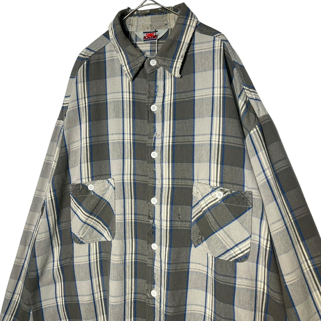 SAINT MICHAEL(セントマイケル) 22AW×Shermer Academy FRANNEL SHIRT シャーマーアカデミー フランネル シャツ SM-A22-0000-061 XL グレー×ブルー ダメージ加工 長袖 チェック