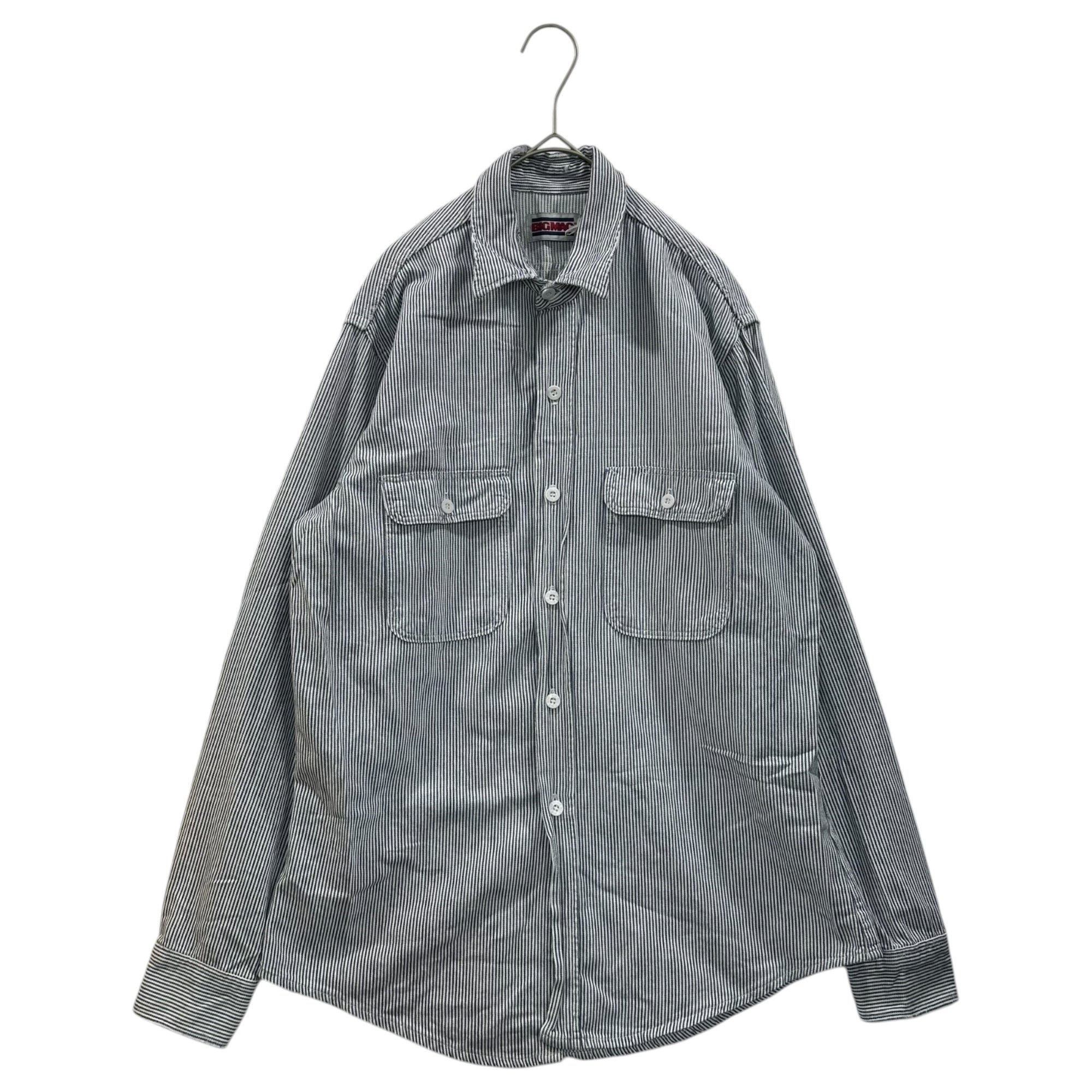 BIGMAC(ビックマック) 80's USA made Hickory Work Shirt ヒッコリー ワーク シャツ 表記無(L程度) ホワイト×ネイビー 80年代 長袖