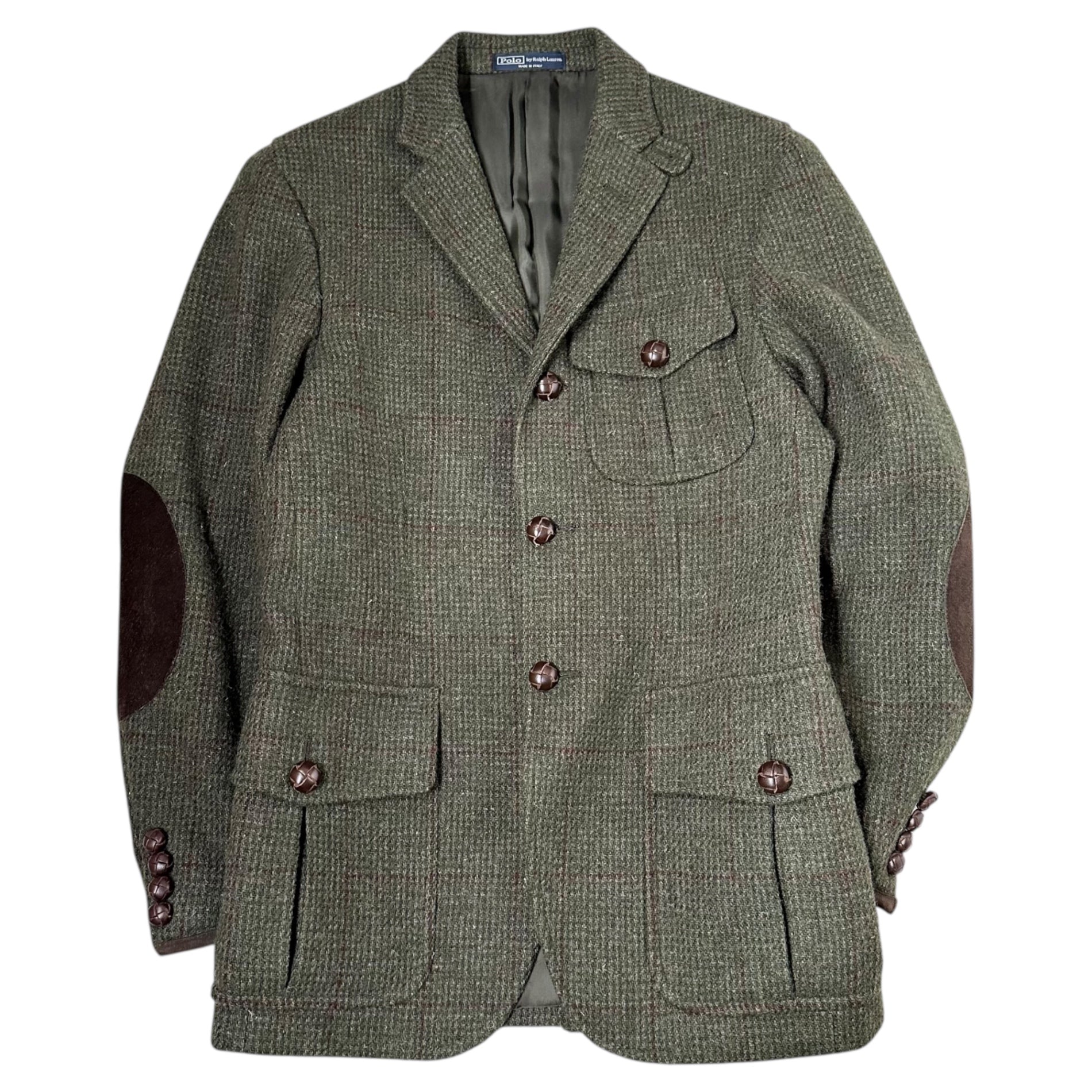 POLO RALPH LAUREN(ポロラルフローレン) ITALY made Elbow Patch Tweed Jacket エルボーパッチ ツイード ジャケット BR-RK-HW-3122 36R(S程度) オリーブ ウール クルミボタン イタリア製
