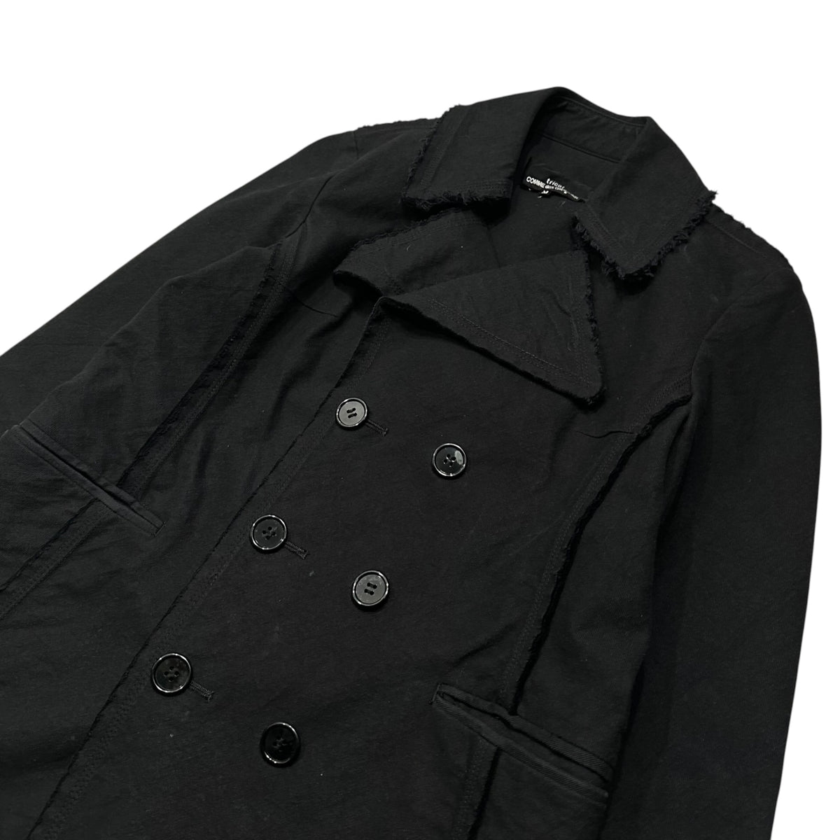 tricot COMME des GARCONS(トリココムデギャルソン) 2002SS Cotton Cotton Cut-off Double-breasted Short Coat コットン カットオフ ダブル ショート コート TE-J009 M ブラック AD2001 00's