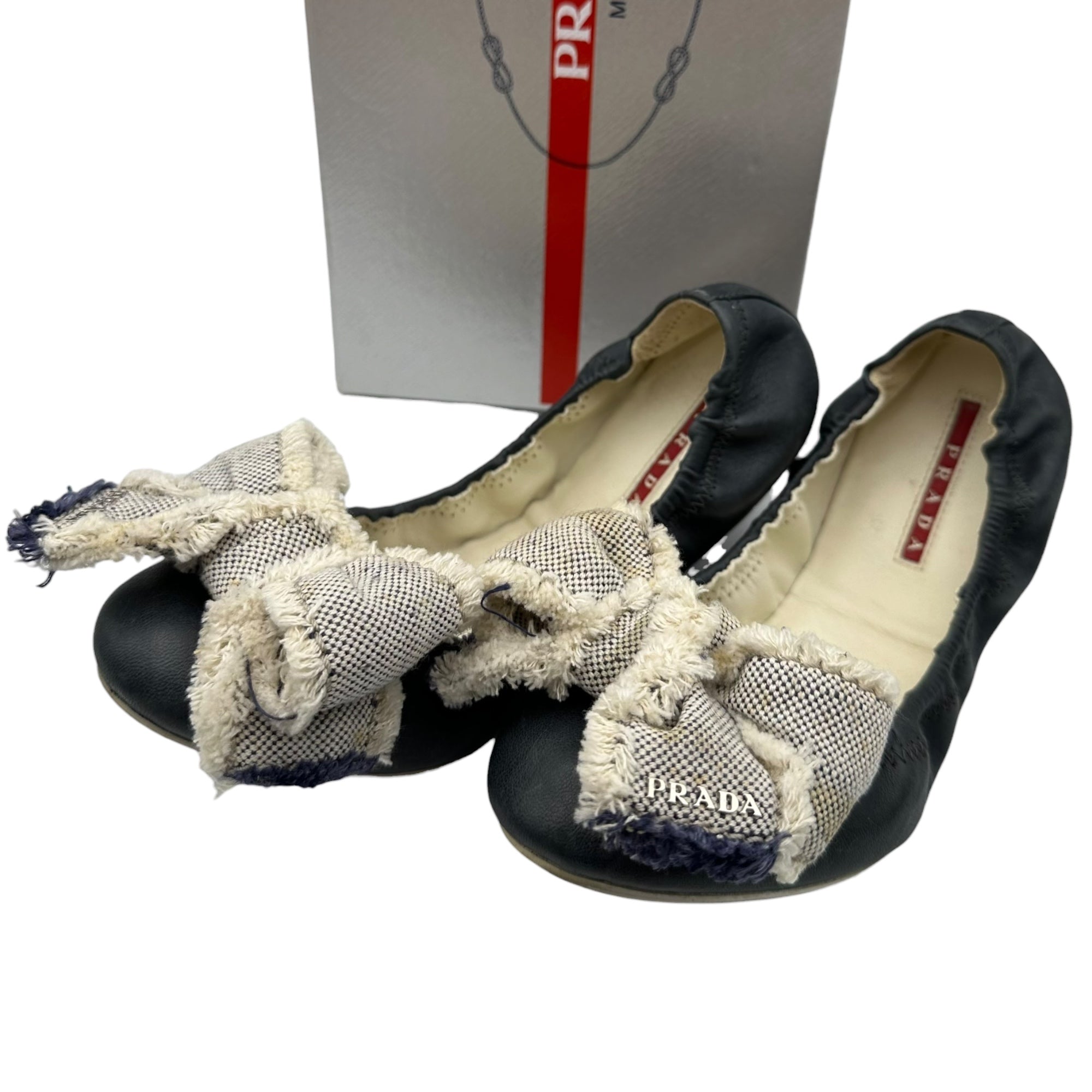 PRADA SPORT(プラダスポーツ) Leather Bow Ballet Flats リボン レザー バレーシューズ 37 1/2(24.0cm程度) ネイビー
