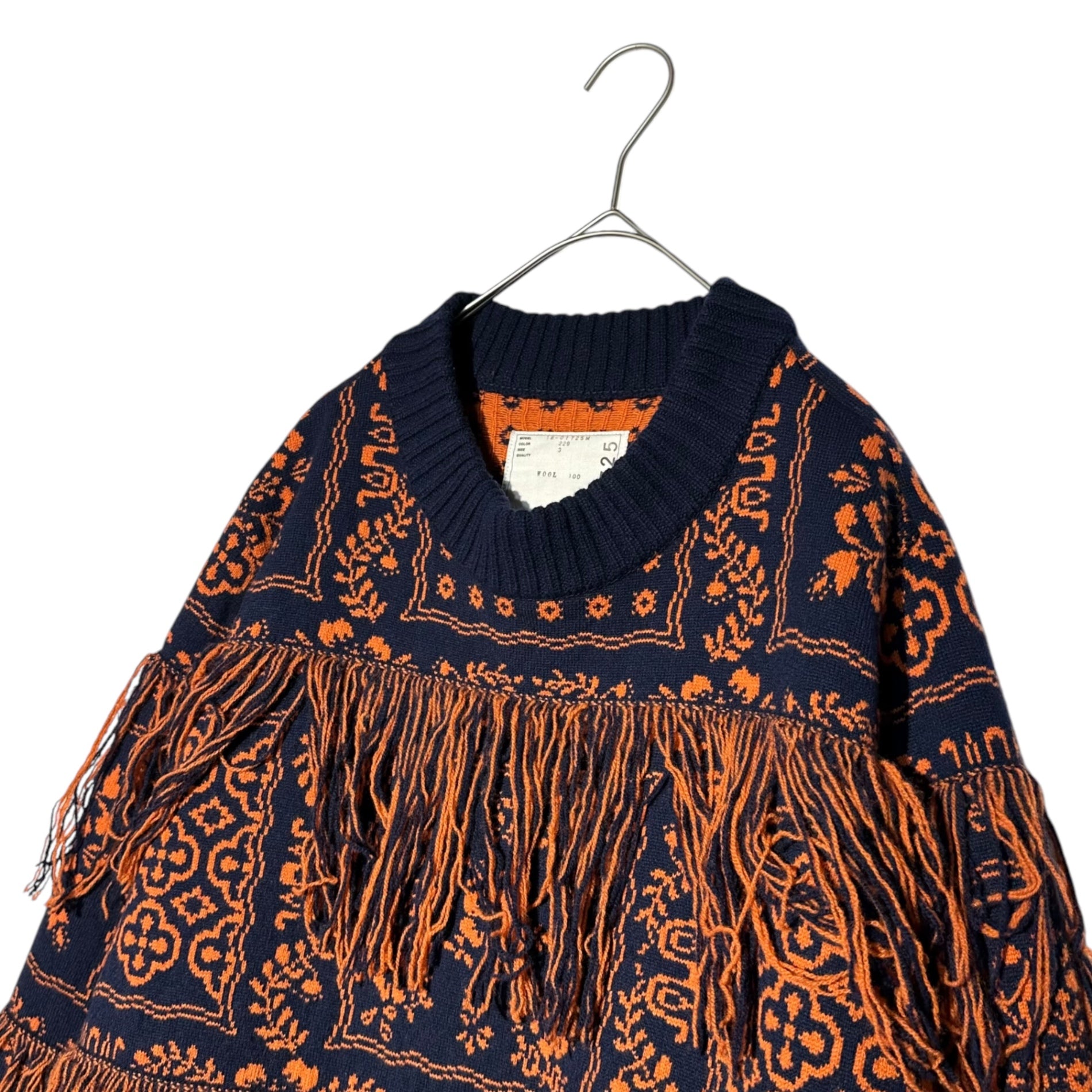 sacai×Reyn Spooner(サカイ×レインスプーナー) 18AW paisley fringe crew neck knit ペイズリー フリンジ クルーネック ニット 18-01725M 3 オレンジ×ネイビー