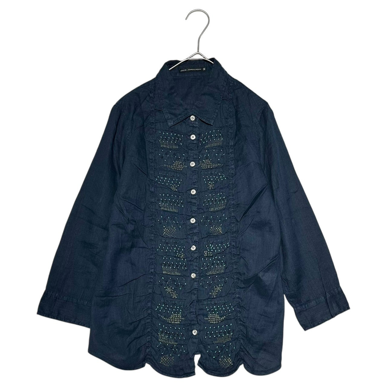 MARITHE FRANCOIS GIRBAUD(マリテフランソワジルボー) 00's Front embroidery 3/4 length sleeves shirt フロント 刺繍 7分袖 シャツ F6-5266 M ネイビー