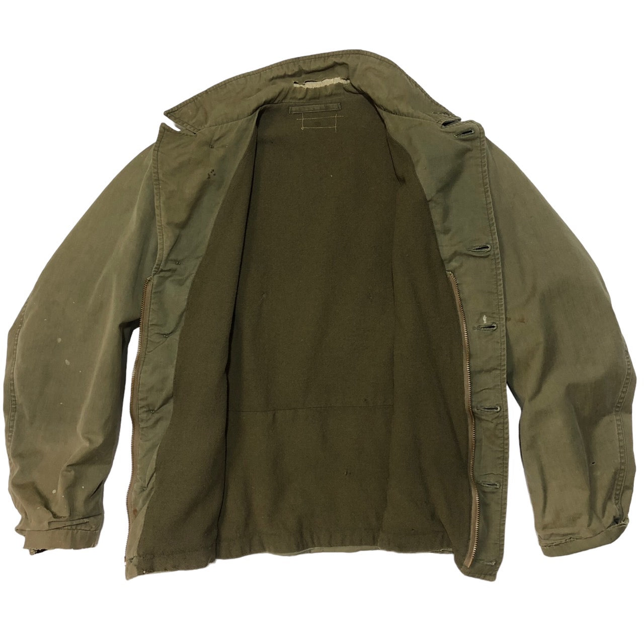 US NAVY(アメリカ海軍) 40s N-4 デッキジャケット/USN/ヴィンテージジャケット 表記無し(Mサイズ程度) オリーブ/カーキ M-41 大戦 WW2 TALONジップ