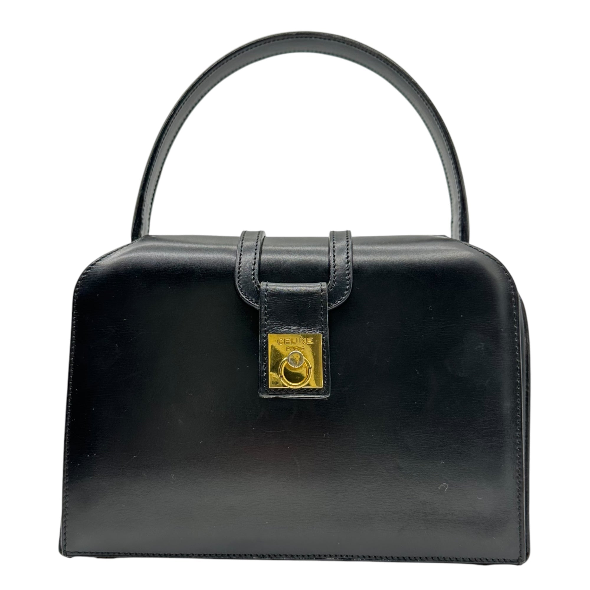 CELINE(セリーヌ) Vintage gold hardware leather handbag ヴィンテージ ゴールド 金具 レザー ハンド バッグ F01 ブラック OLD 金