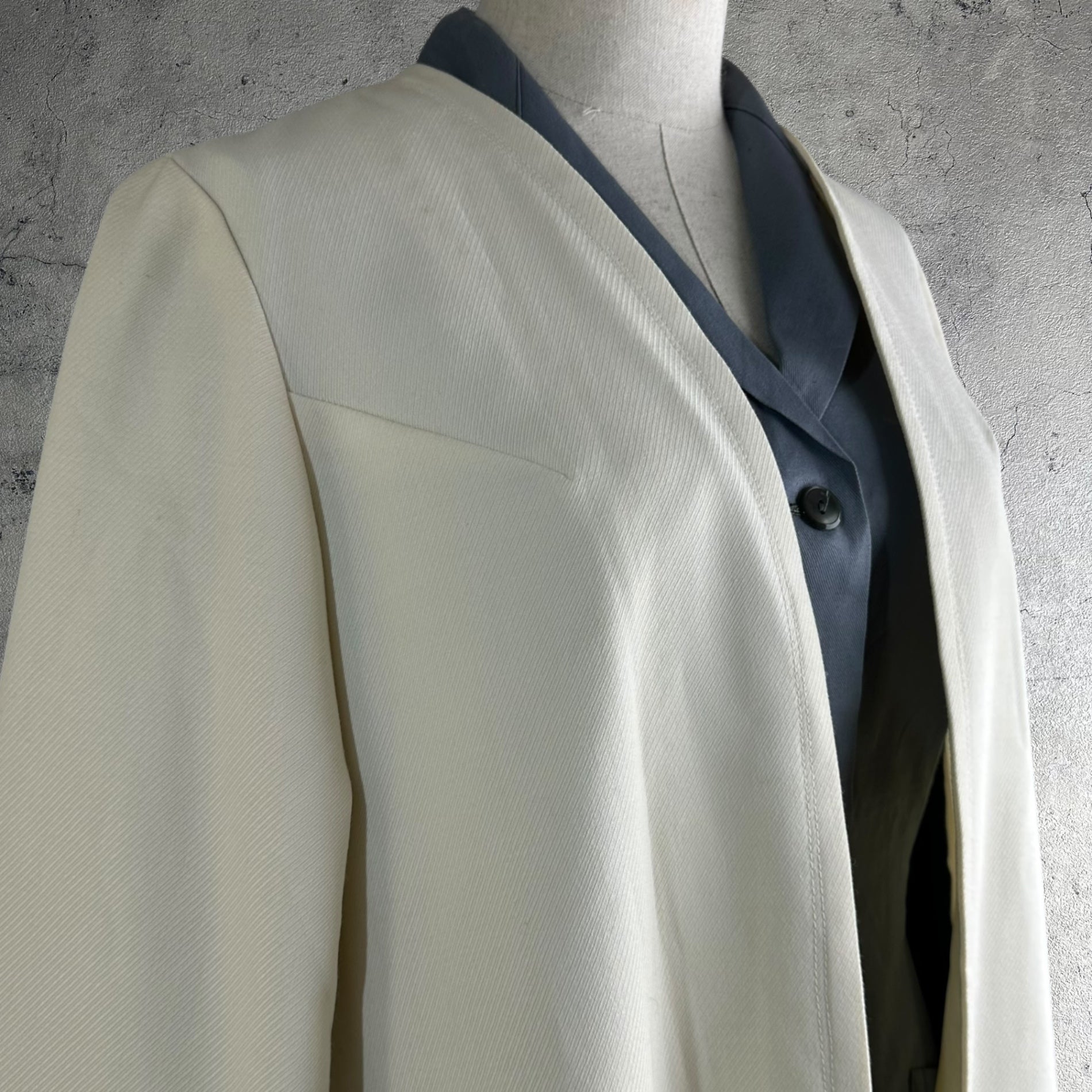 Euro vintage(ヨーロッパヴィンテージ) 70's~ Style_collarless long coat ノーカラーロングコート 表記無し(Mサイズ程度) ホワイト / フロントに小シミ有