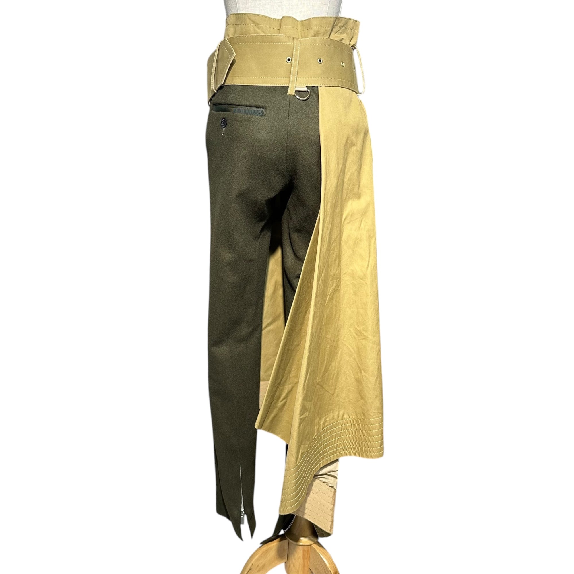 sacai(サカイ) 19AW trench docking wool slacks トレンチ ドッキング ウール スラックス 再構築 19-04706 0 カーキ×ベージュ 19AWコレクションランウェイ着用アイテム