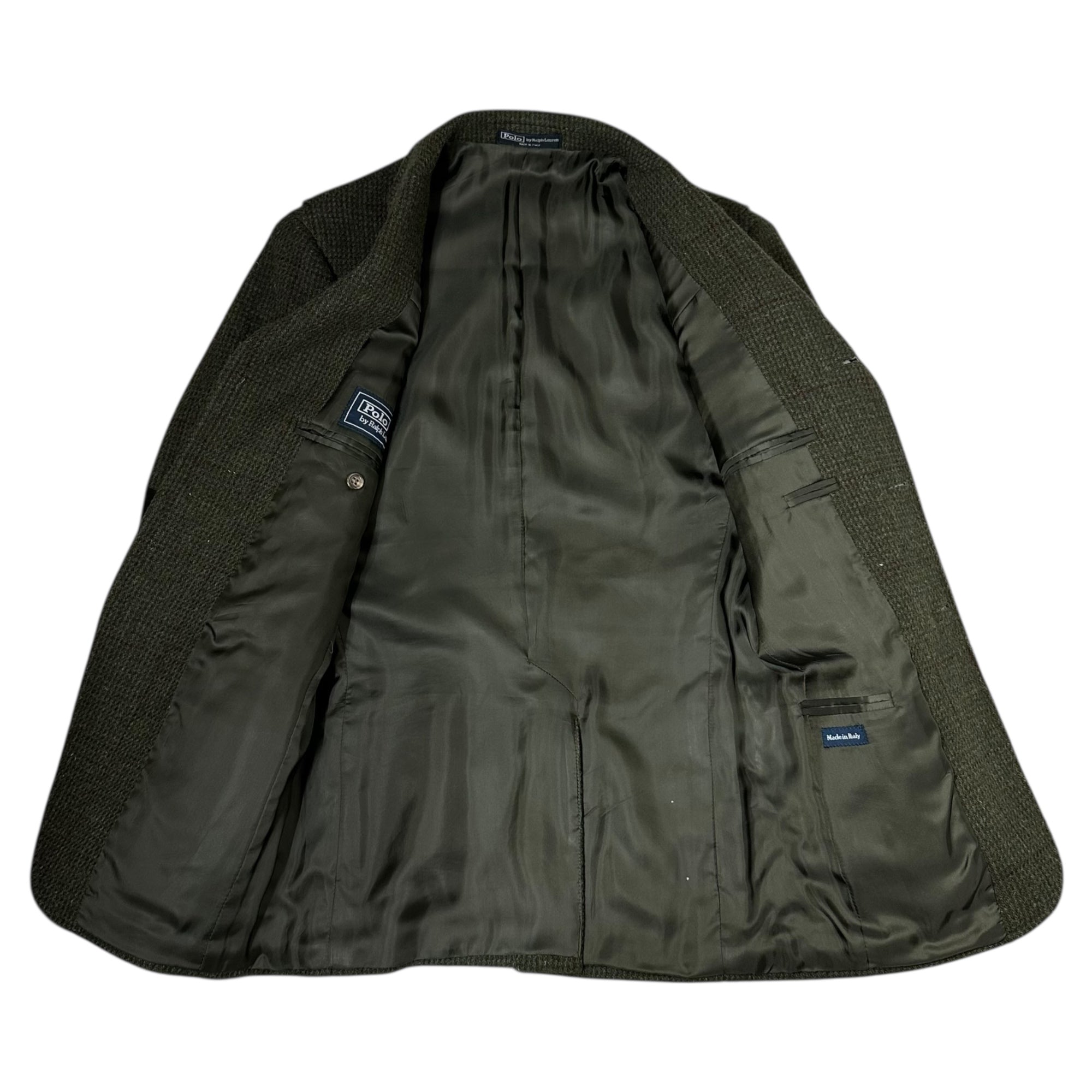 POLO RALPH LAUREN(ポロラルフローレン) ITALY made Elbow Patch Tweed Jacket エルボーパッチ ツイード ジャケット BR-RK-HW-3122 36R(S程度) オリーブ ウール クルミボタン イタリア製
