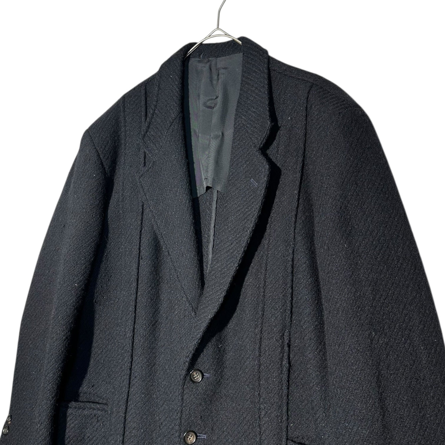 COMME des GARCONS HOMME(コムデギャルソンオム) 70's~80's Wool 2B Tailored Jacket デカオム ウール 2B テーラード ジャケット HJ-08015 S ブラック×ネイビー 70年代~80年代 アーカイブ